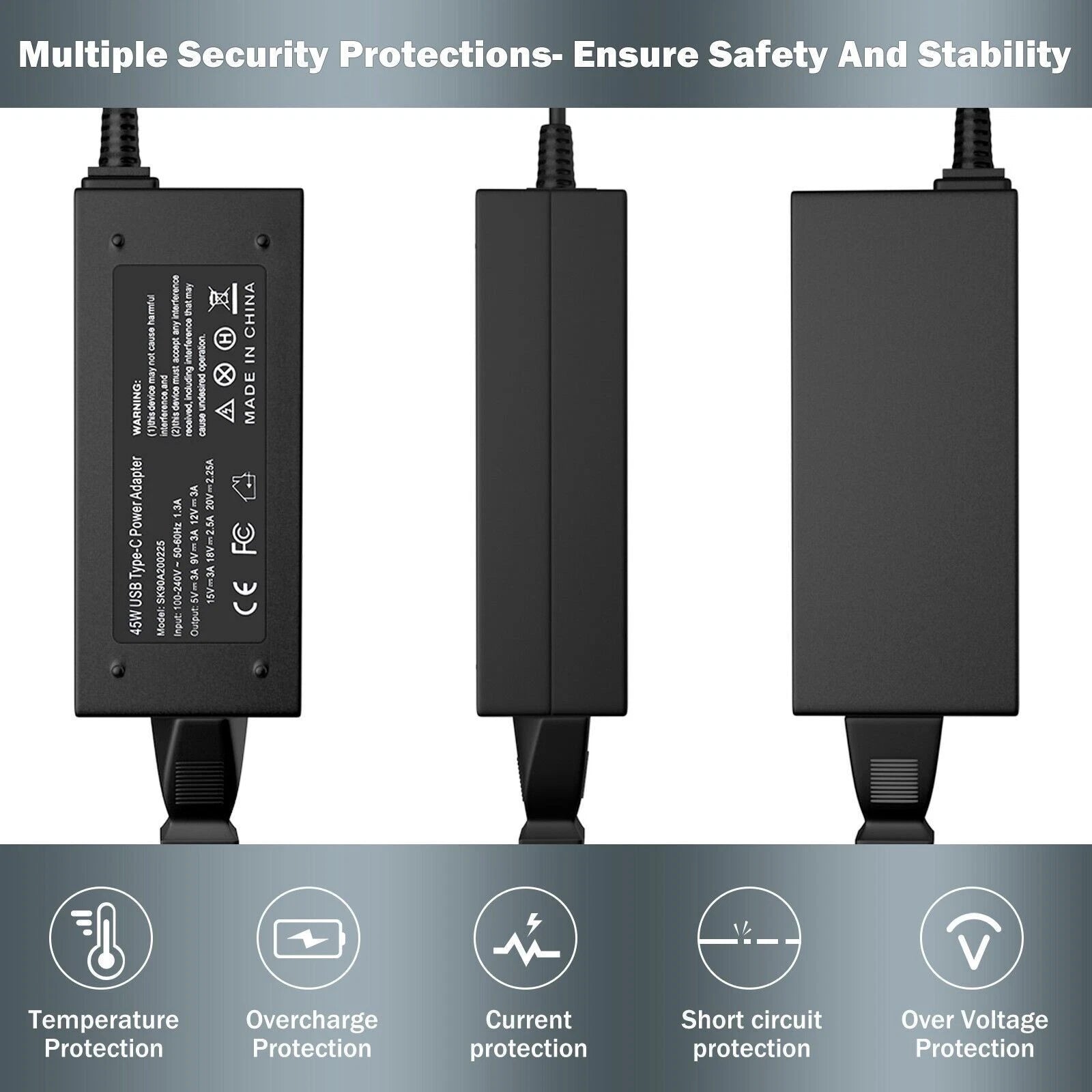 Laptop Charger 45W USB Type C (USB-C) Ac Power Cord Supply For Lenovo ThinkPad