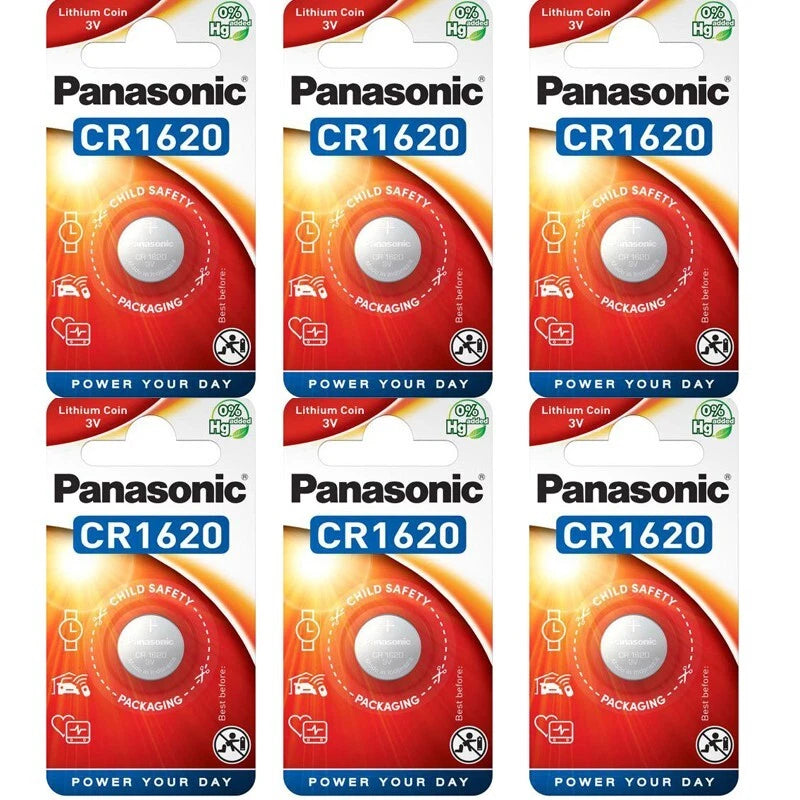 6 Pcs Panasonic CR1620 1620 Lithium 3V Coin Cell Battery