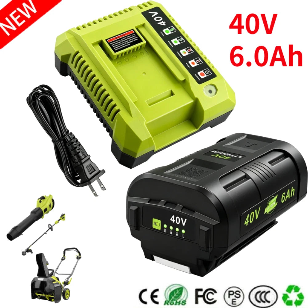 40V 6.0Ah Lithium Battery & Rapid Charger Kit for Ryobi 40 Volt Batteries New US