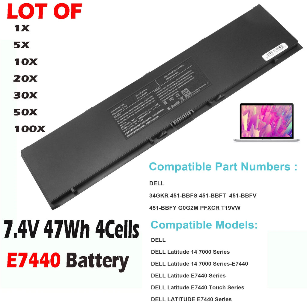 ??LOT OF Battery E7440 For Dell Latitude 14 7000 PFXCR 34GKR PFXCR 451-BBFT 47Wh