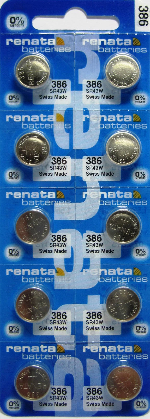 10 Original Renata SR43W Button Batteries