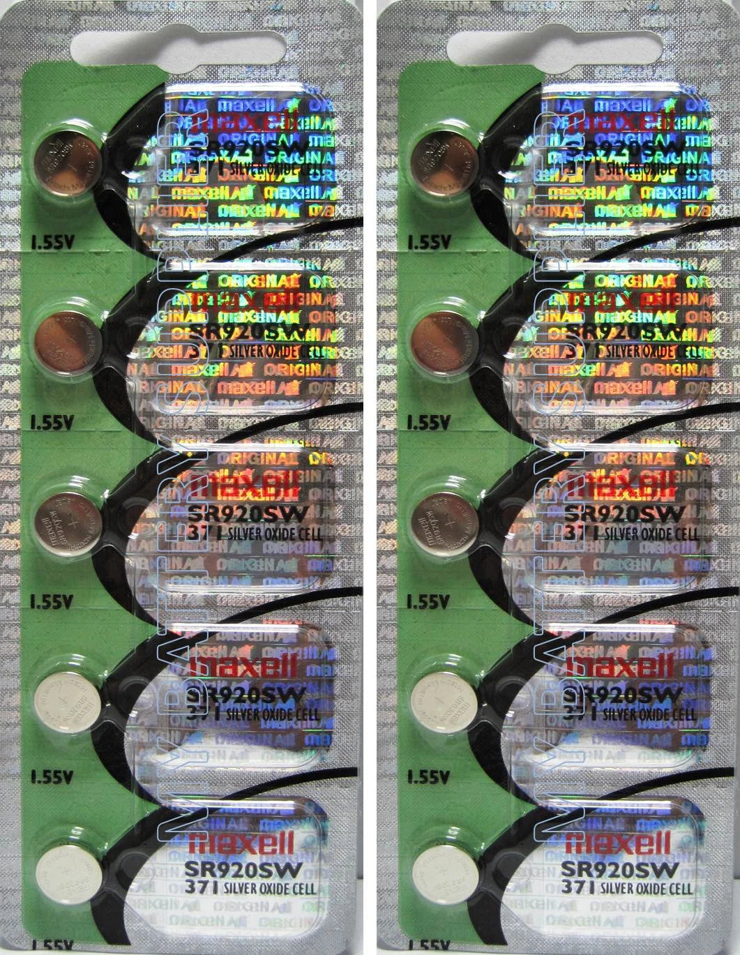 10 Maxell 371 (SR920SW) Coin Cell Silver Oxide Batteries