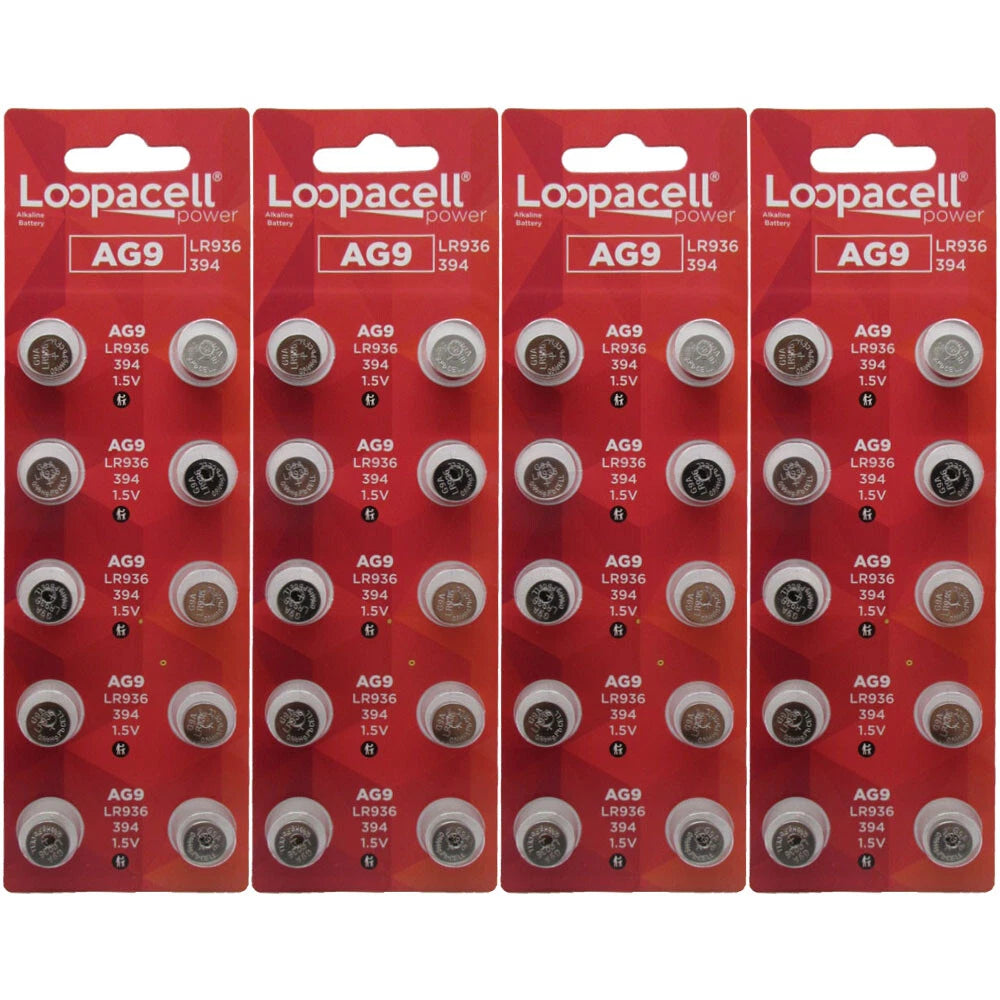 50 Loopacell AG9 394 D394 GP94 L936 LR45 Alkaline Button Cell Batteries