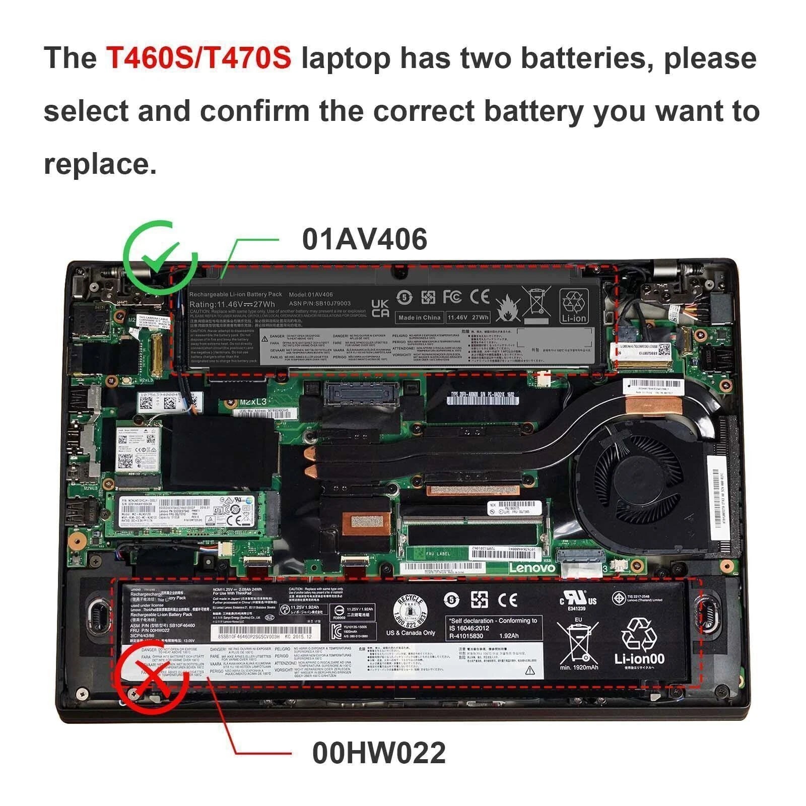 ?2Types-Battery For Lenovo Thinkpad T460s T470s 01AV405 01AV406 00HW022 00HW024
