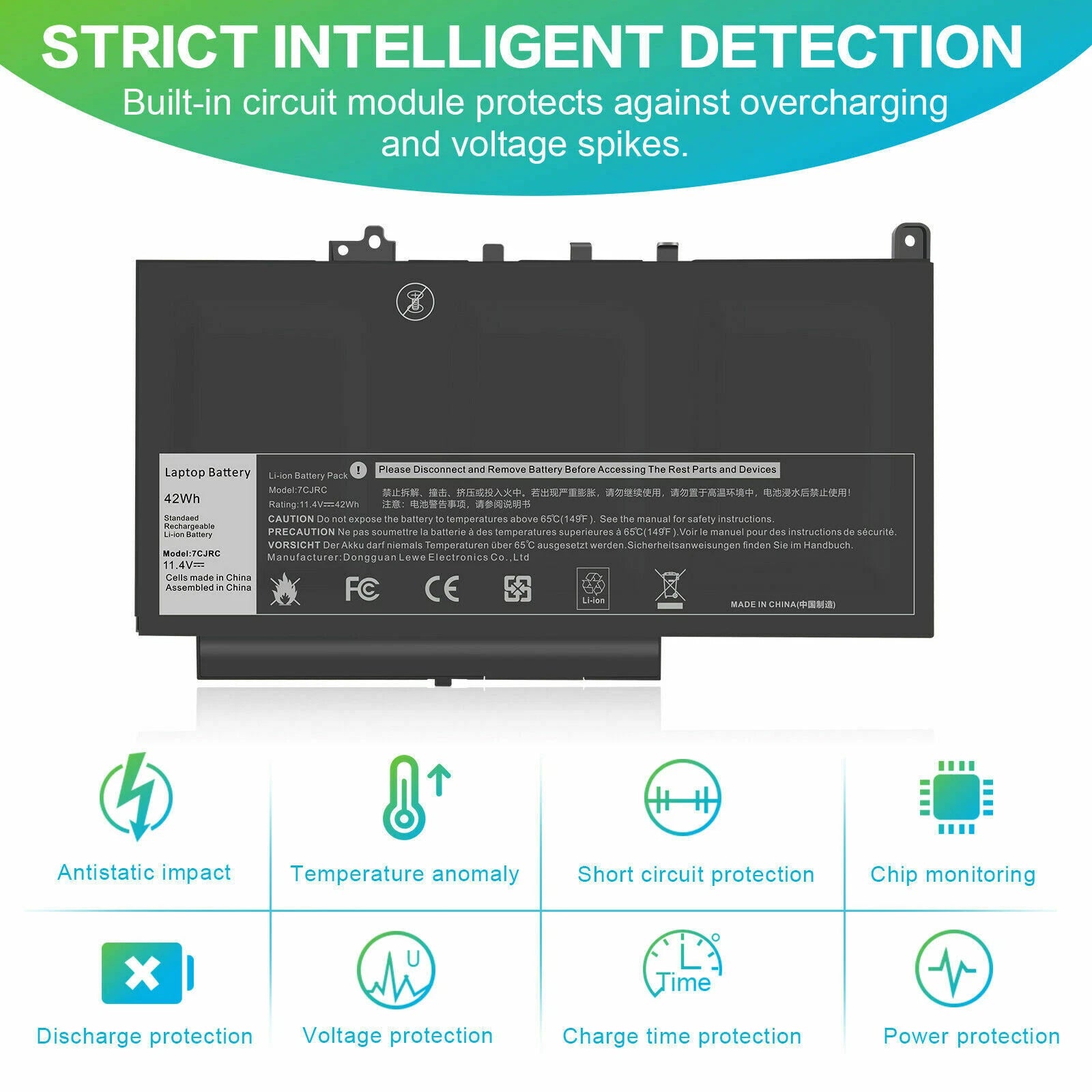 7CJRC Laptop Battery For Dell Latitude 7470 7270 E7470 E7270 Series KNM09 42Wh