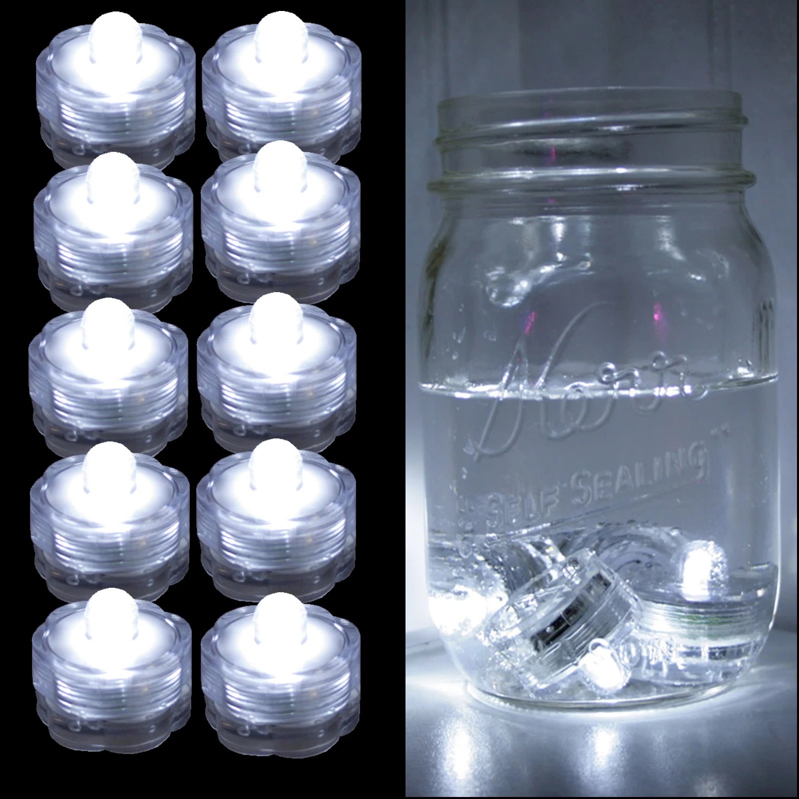 Submersible Waterproof Battery LED Tea Light ~ Wedding Decoration~WHITE~ 10 Pack