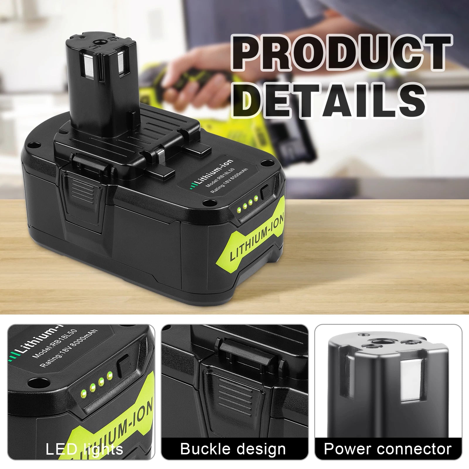 12Ah 6Ah 8Ah For RYOBI P108 18V High Capacity Battery 18Volt Lithium-Ion Rb18l60