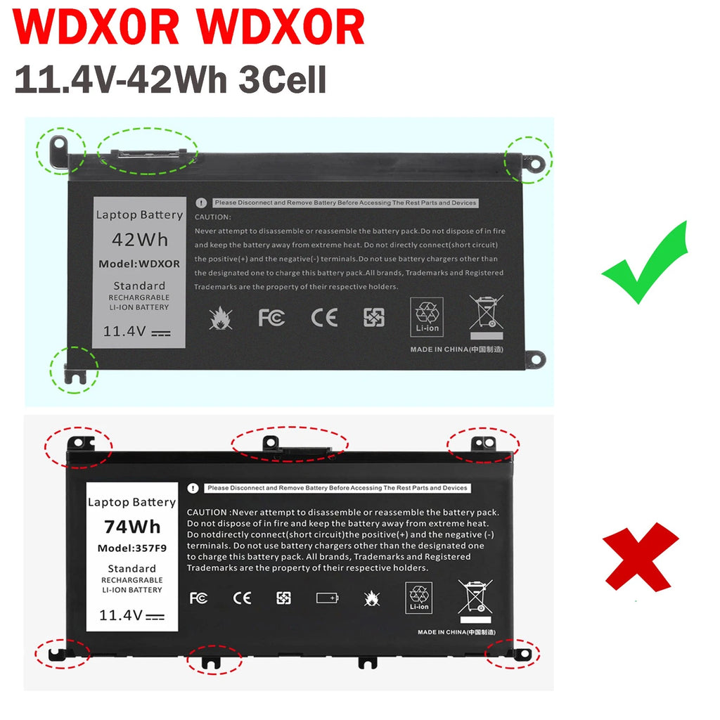 WDX0R WDXOR Battery For Dell Inspiron 13 5368 5378 15 5565 5567 5570 7579 7580