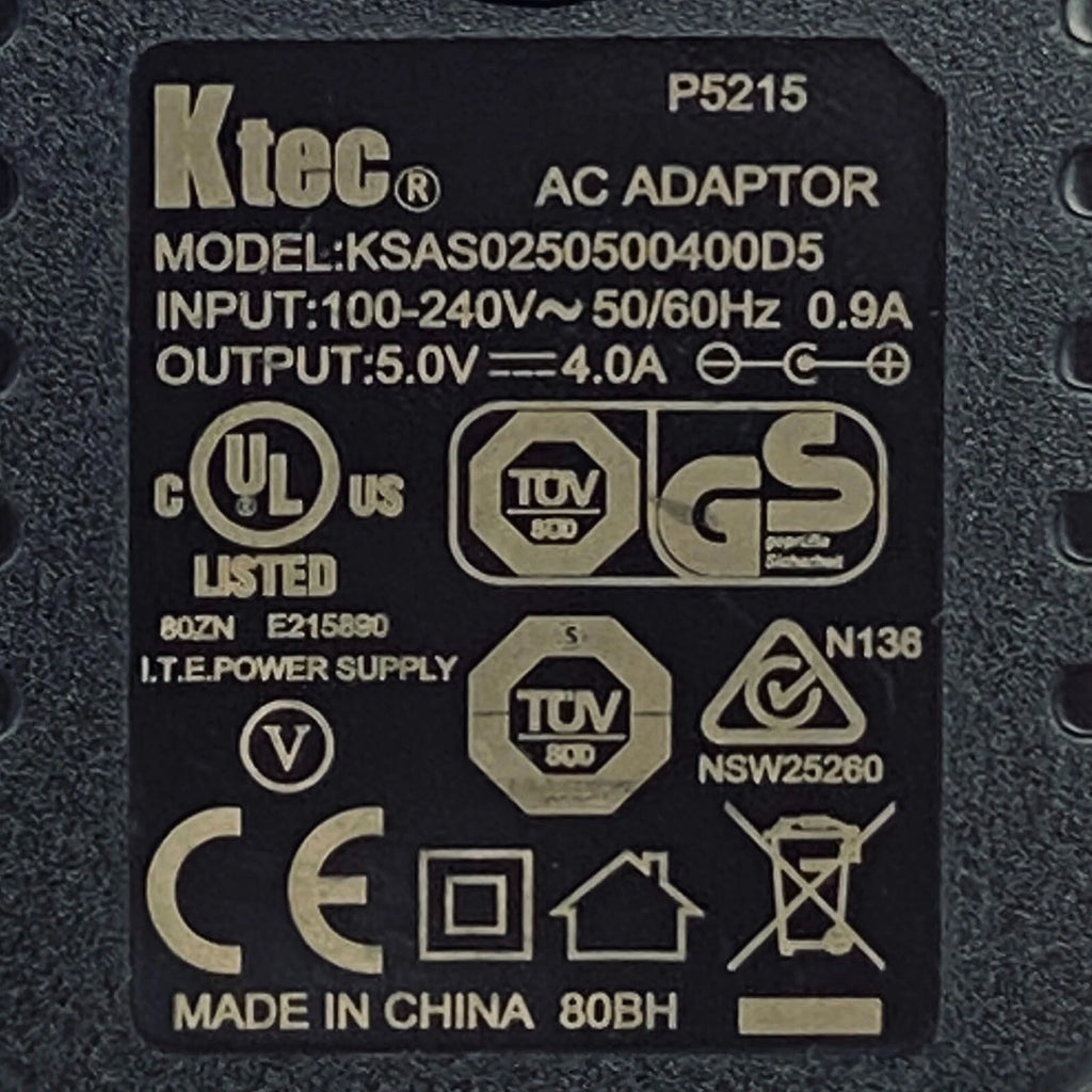 NEW Genuine Ktec Wall AC Adapter KSAS0250500400D5 Power Supply 5V 4A - 5.5x2.5mm