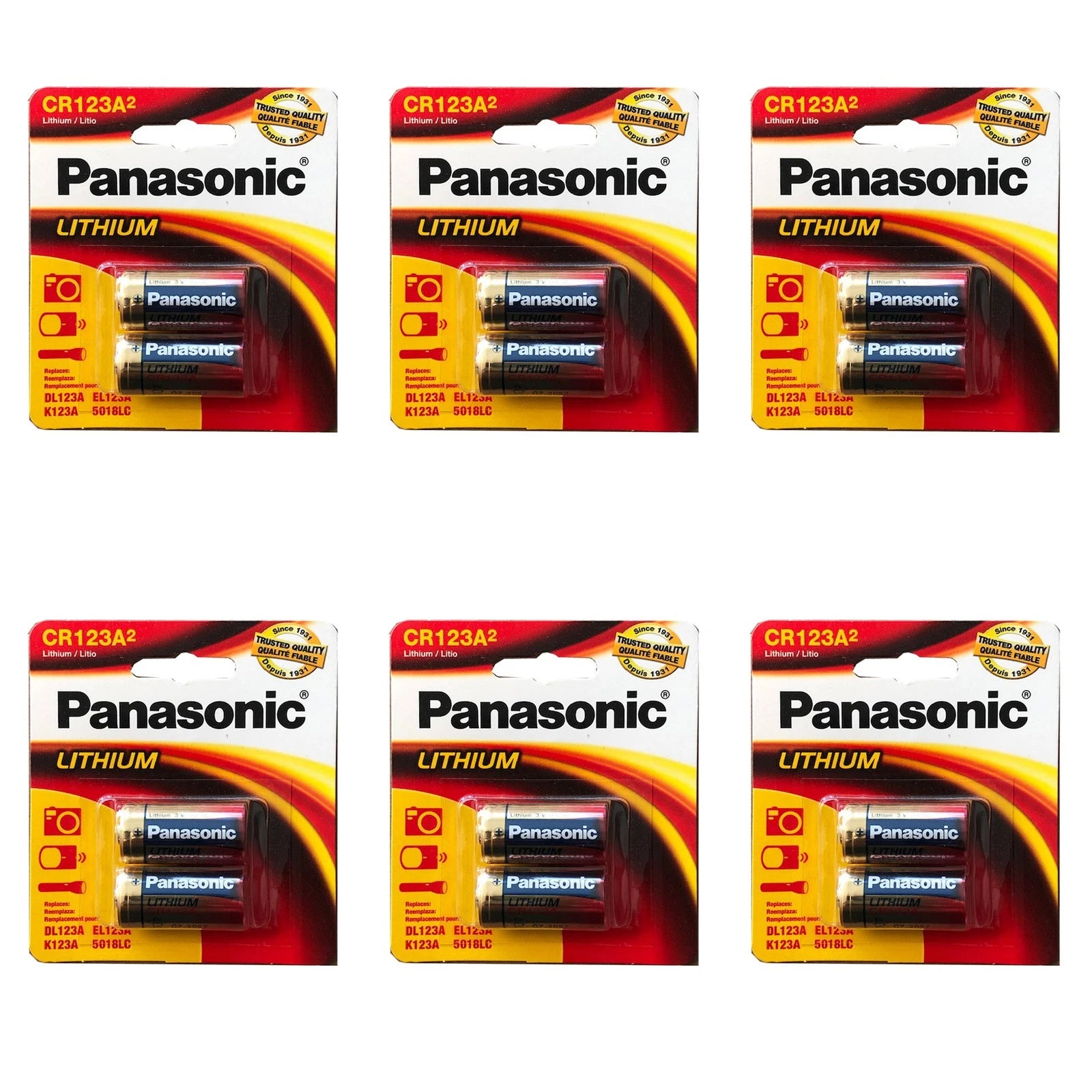 6pcs Panasonic 2pk CR123 RL123 2/3A 3V Lithium Batteries CR17345 DL123 DL123A
