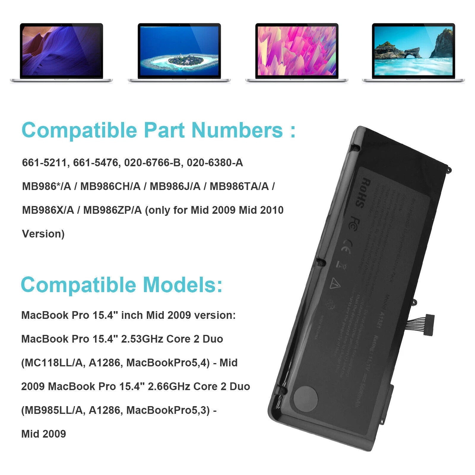 Battery for Apple MacBook Pro 15" A1286 661-5211 Mid 2009 Early 2010 A1321 73Wh