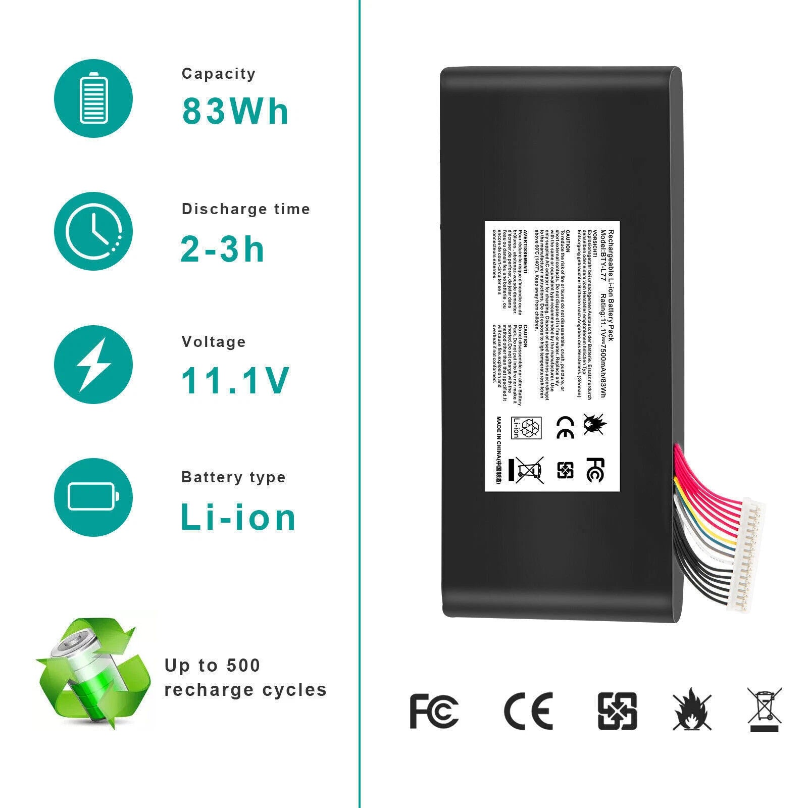 BTY-L77 Battery For MSI GT72 2QD 2QE GT72S 6QE GT72VR WT72 MS-1782 MS-1785
