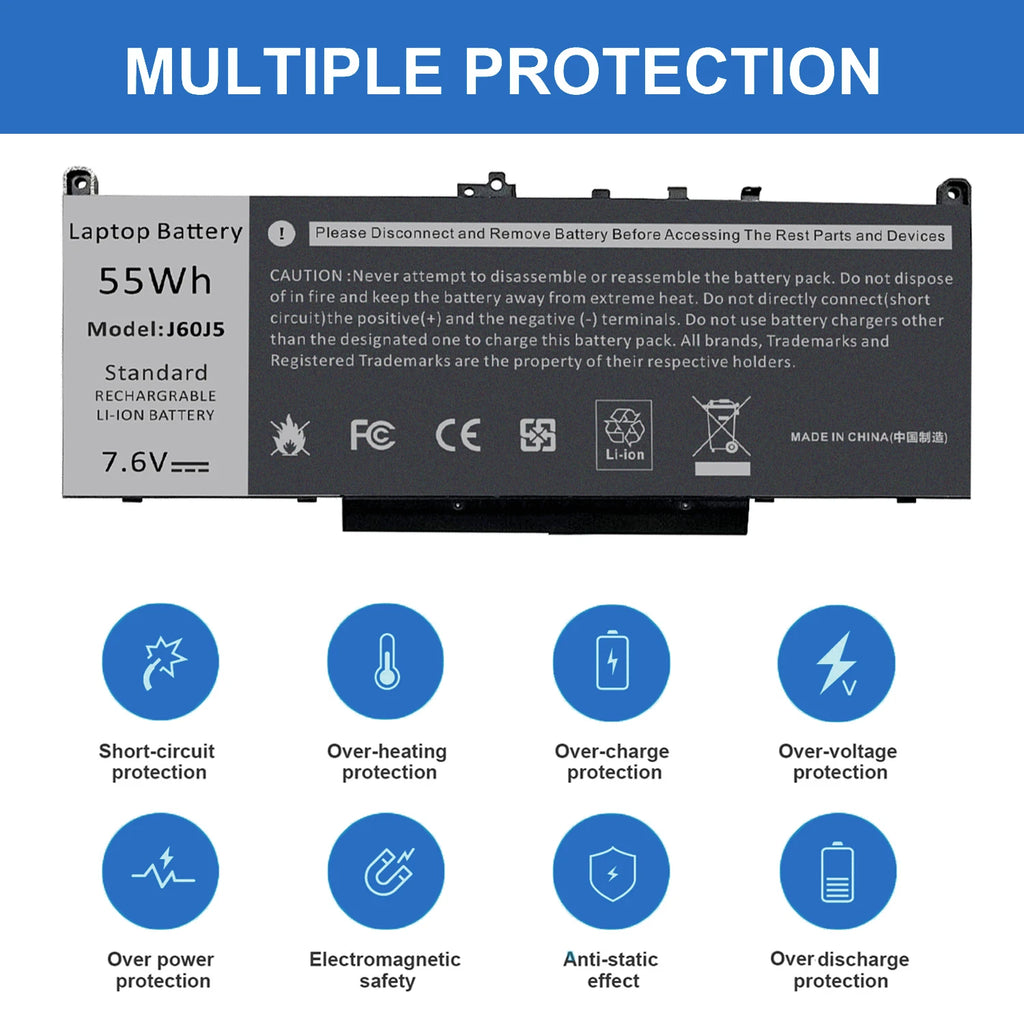 J60J5 Battery For Dell Latitude E7270 242WD P26S001 E7470 P61G001 MC34Y
