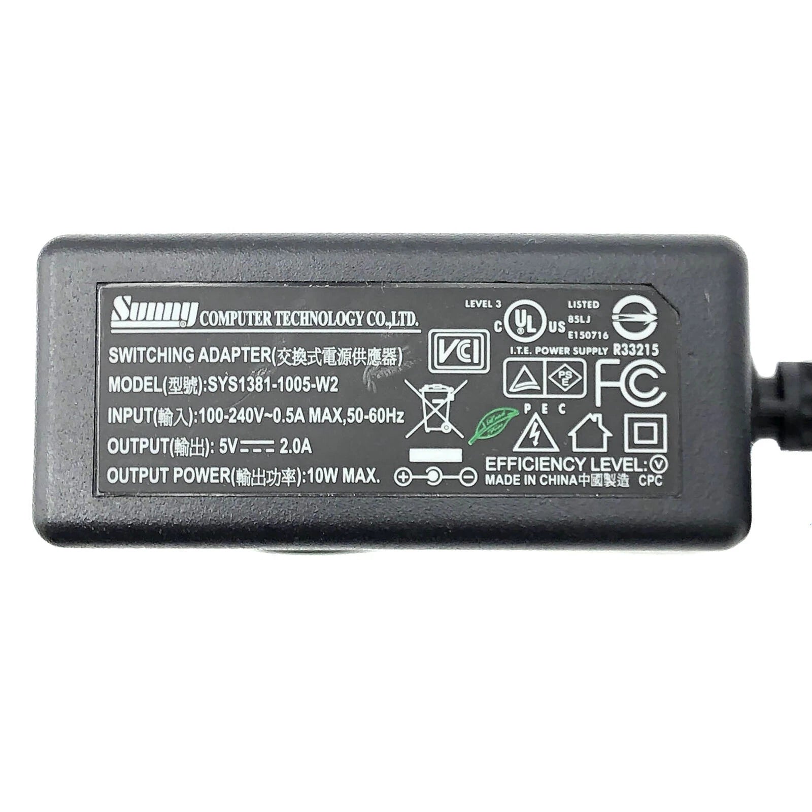 NEW Genuine AC Switching Power Supply Adapter Sunny SYS1381-1005-W2 5V 2A 10W