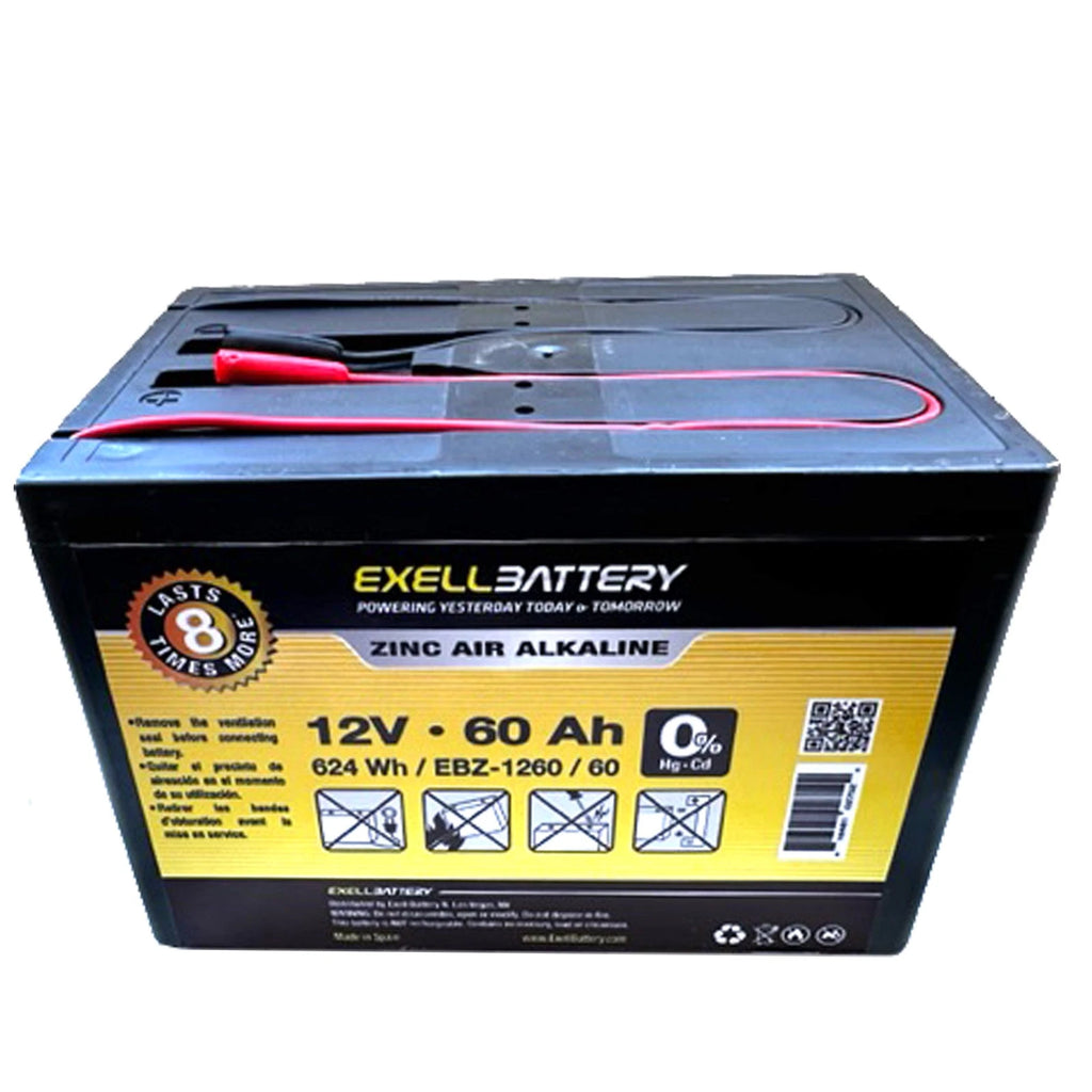 Exell Battery EBZ-1260 12V 60Ah Zinc Air Alkaline Battery