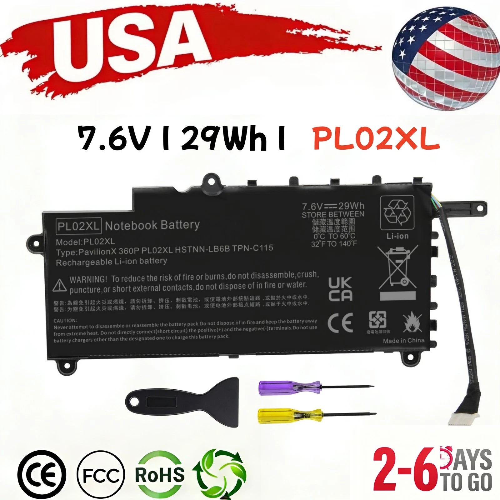 LAPTOP Battery PL02XL for HP Pavilion 11 X360 11-N010DX 11-N030TU 751875-001