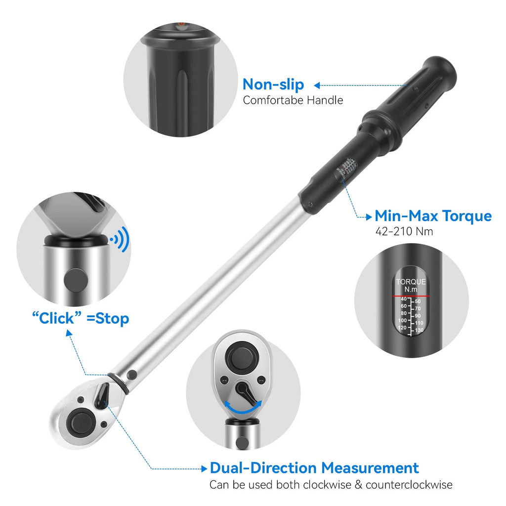 1/2" Drive Torque Wrench Torque Wrench w/ Extension+17 19 21mm Socket