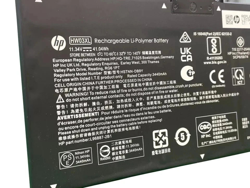 Genuine OEM HW03XL Battery for HP 11.34V 41.04Wh 3440mAh HW03XL L97300-005 New
