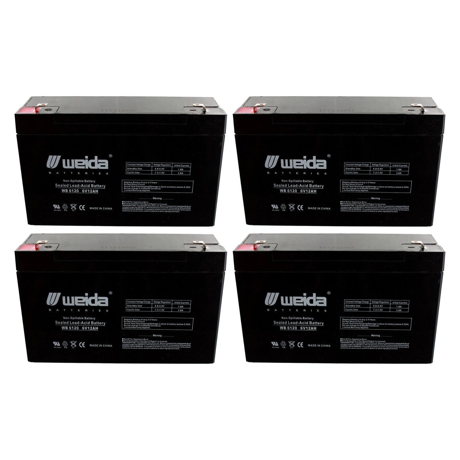 NEW 4pc 6V 12Ah SLA Battery WB6120F1 For UB6120, D5736, PS6100