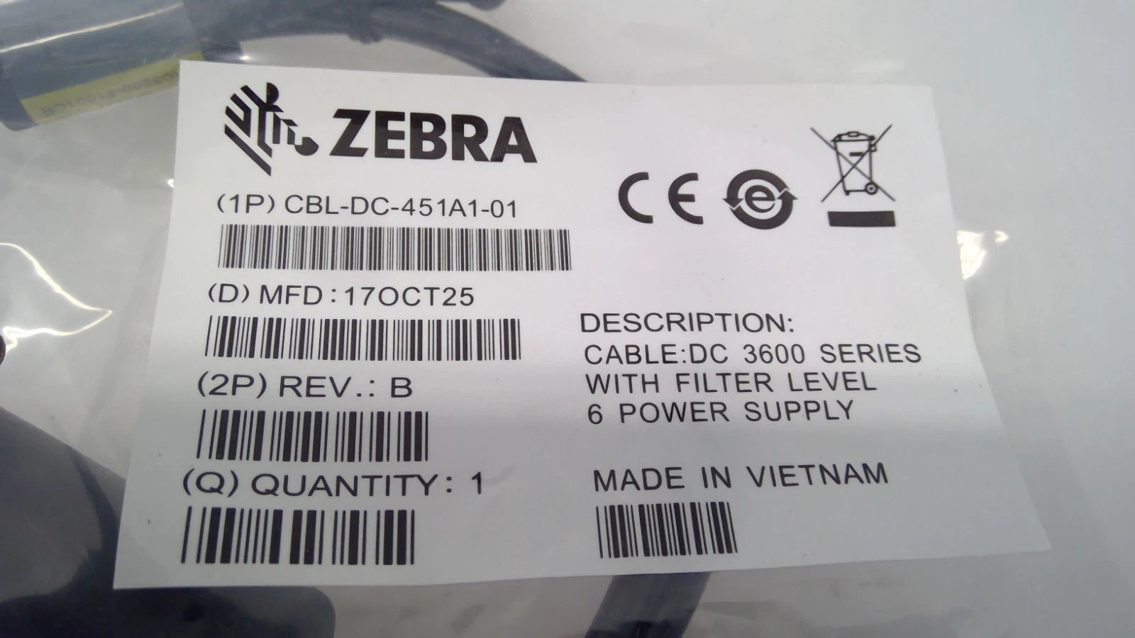 NEW Zebra CBL-DC-451A1-01 DC 3600 Series with Filter Level 6 Power Supply