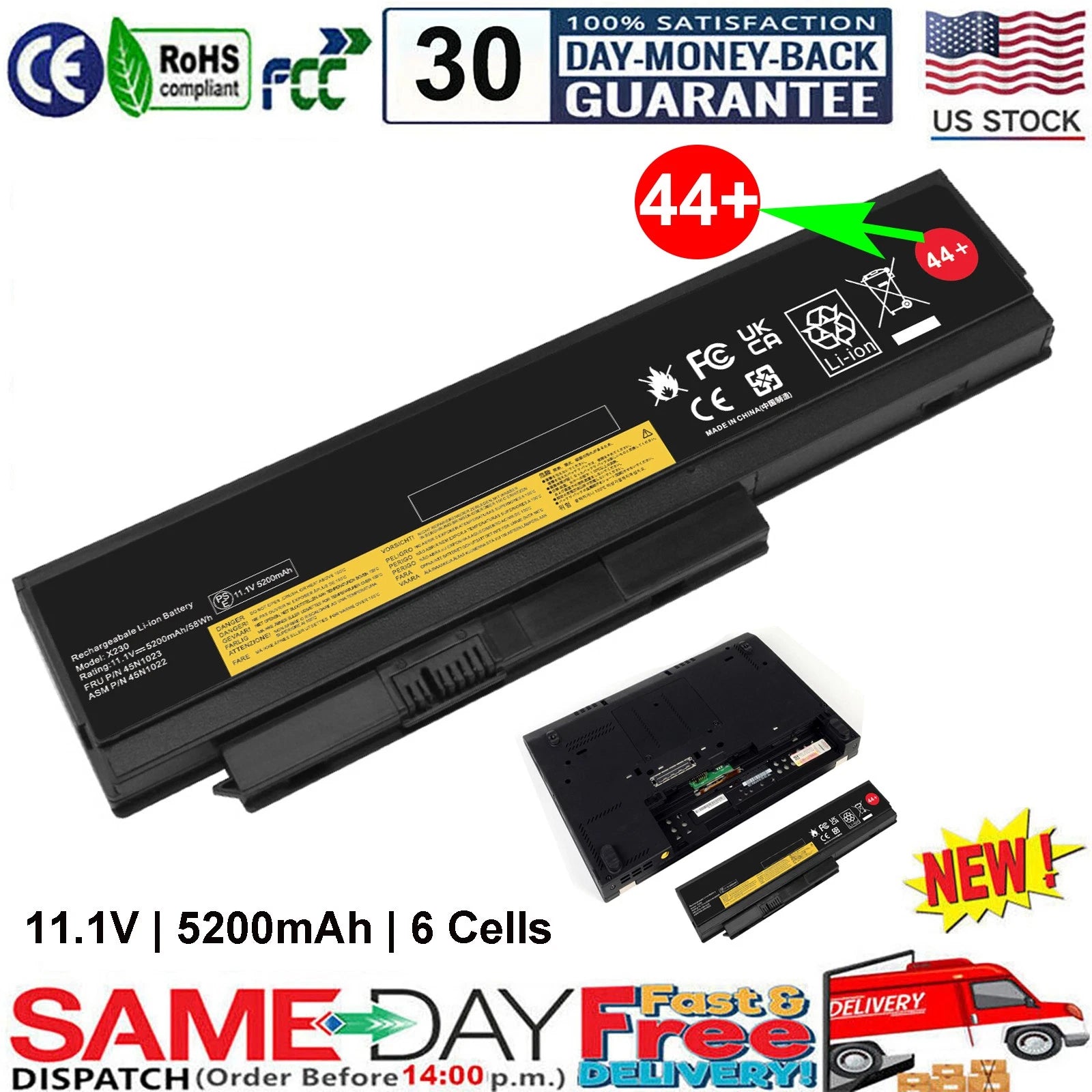 44+ Battery For Lenovo ThinkPad X220 X220i X220s X230 X230i 0A36307 0A36281 NEW