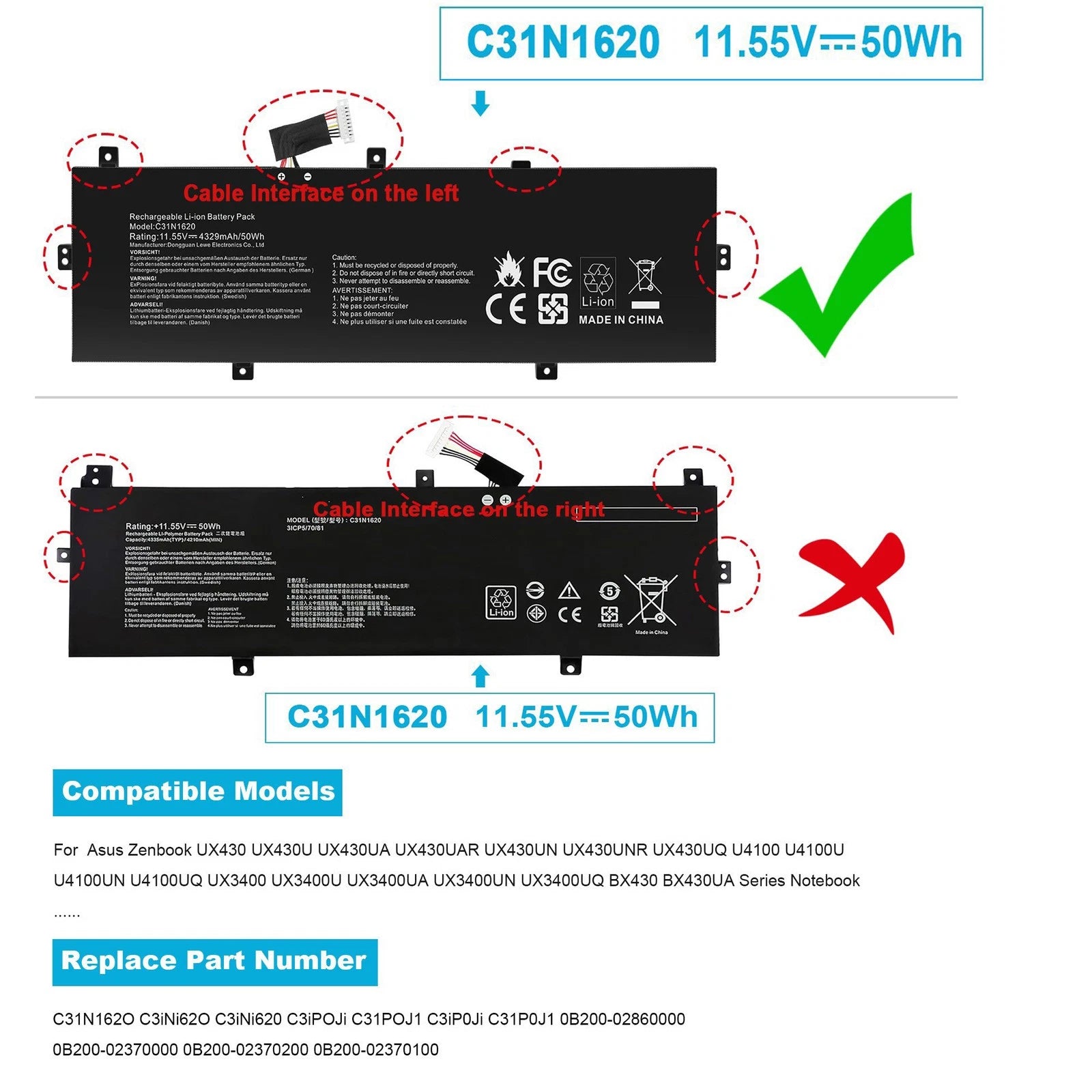 C31N1620 Battery For ASUS Zenbook UX430 UX430UQ U4100UQ C3iNi62O C31P0J1 Series