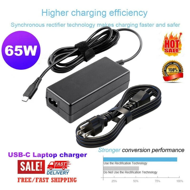 65W 45W USB-C Laptop Charger Power Adapter For Dell Chromebook 3180 3100 5190 US
