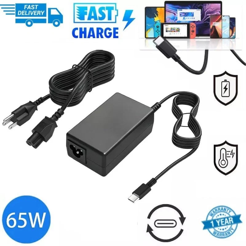 65W USB-C Type-C Adapter Laptop Charger For Lenovo/HP/Samsung/Acer Chromebook US