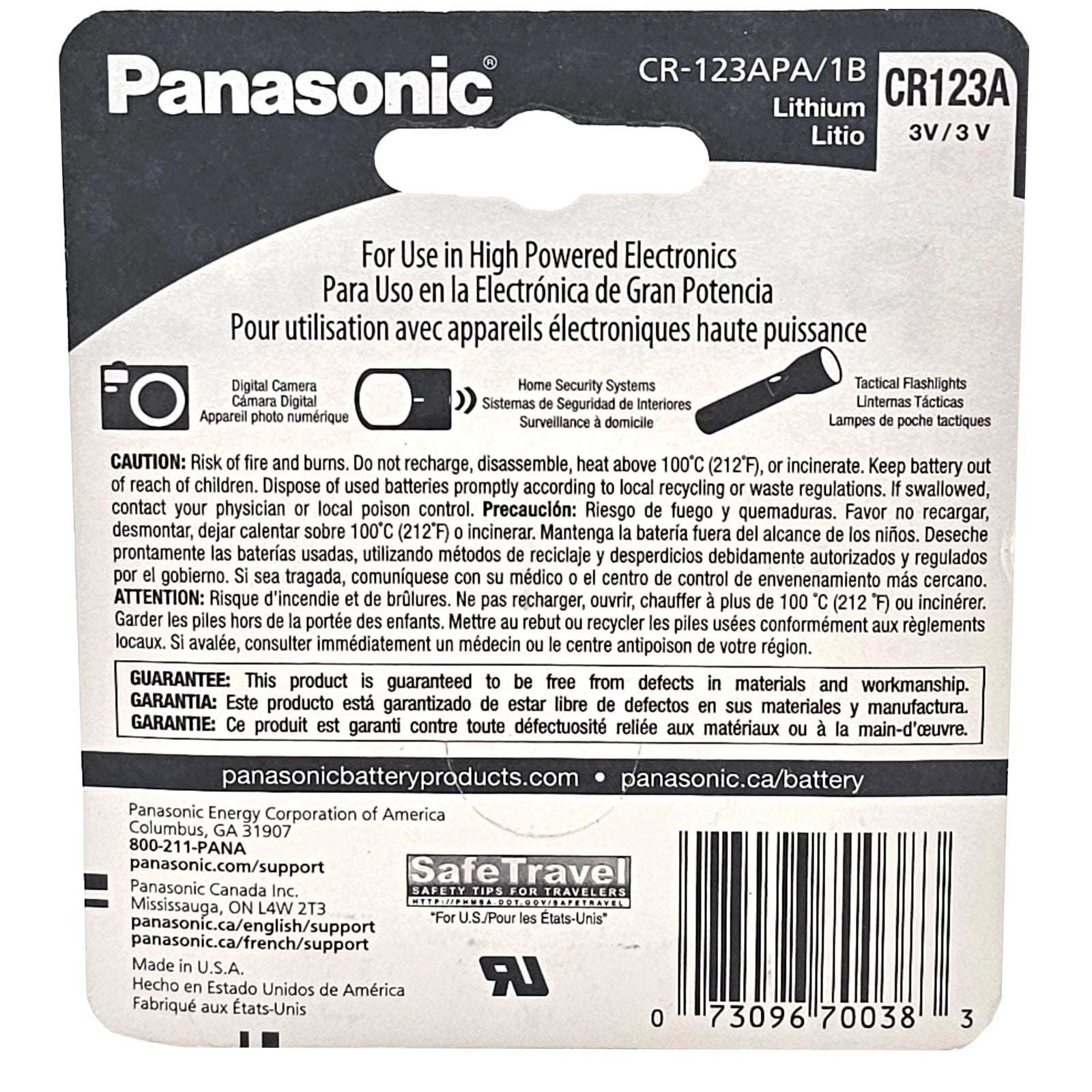 Panasonic 3V CR-123 2/3A Photo Lithium Battery Compatible With EL123 K123A DL123