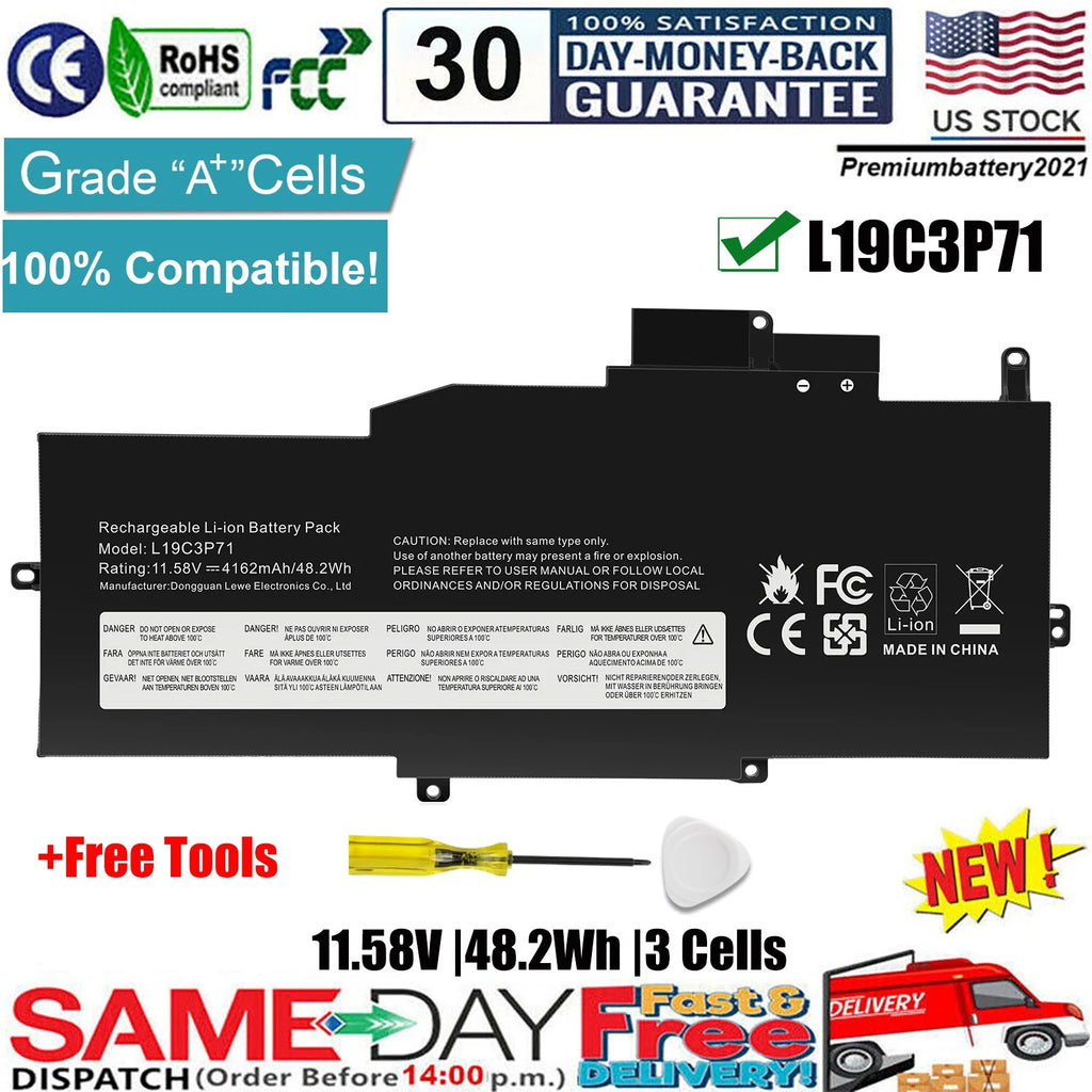 ?L19C3P71 SB10T83206 5B10W13963 Battery for Lenovo ThinkPad X1 Nano Gen 1 Series