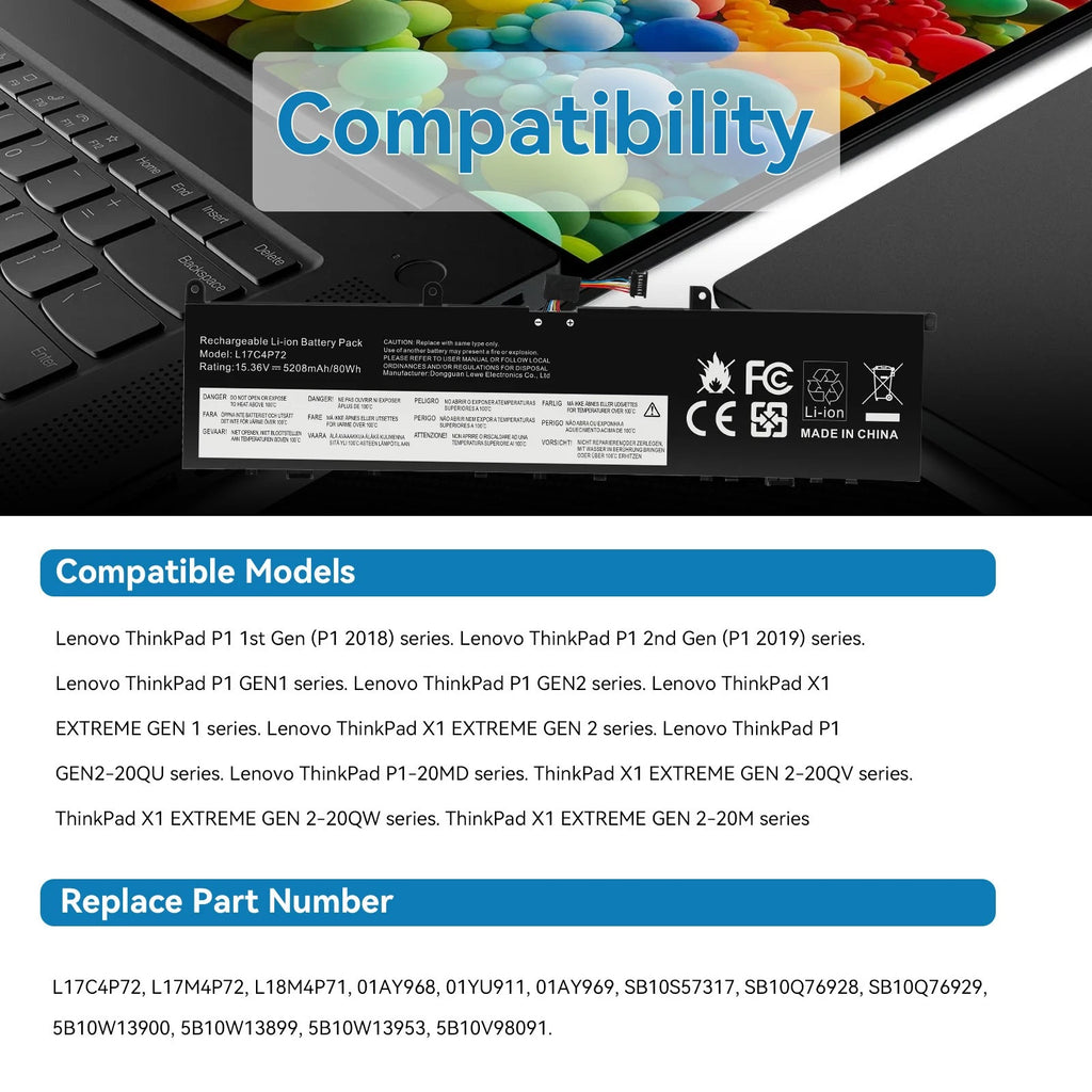 L18M4P71 Battery for Lenovo ThinkPad X1 Extreme P1 1st /2nd Gen 01AY969 L17C4P72