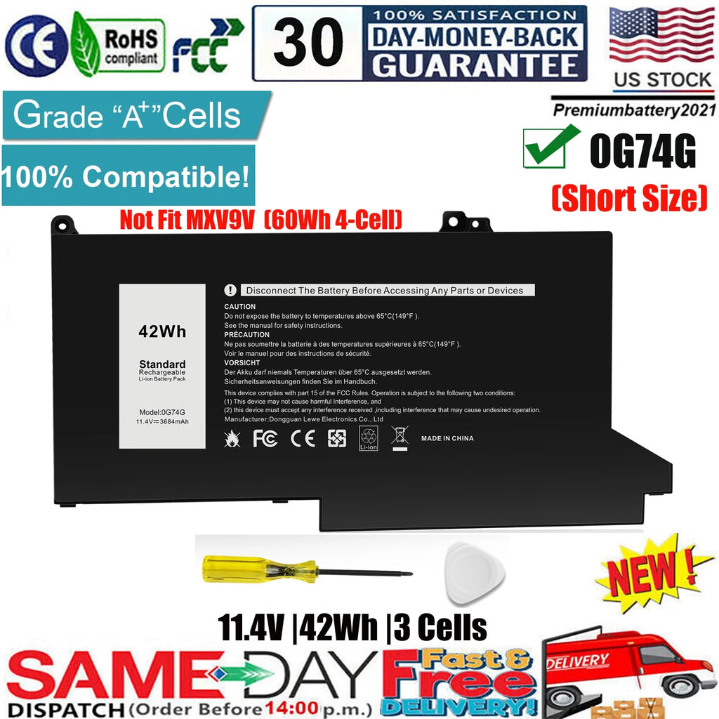 ?0G74G 02PFPW Battery for Dell Latitude 5300 5310 7300 7400 P97G001 P97G002 P96G