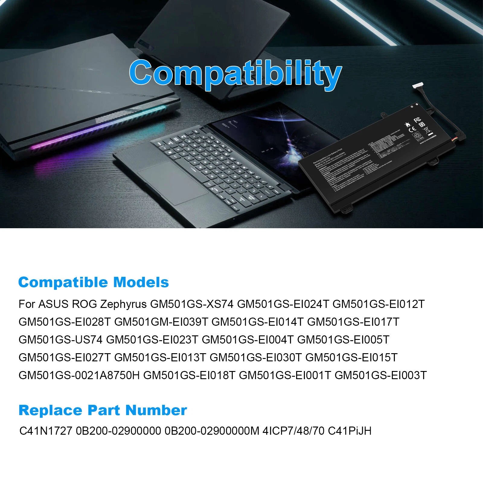 C41N1727 LAPTOP BATTERY FOR ASUS ROG ZEPHYRUS GM501 GM501G GM501GM GM501GS GU501