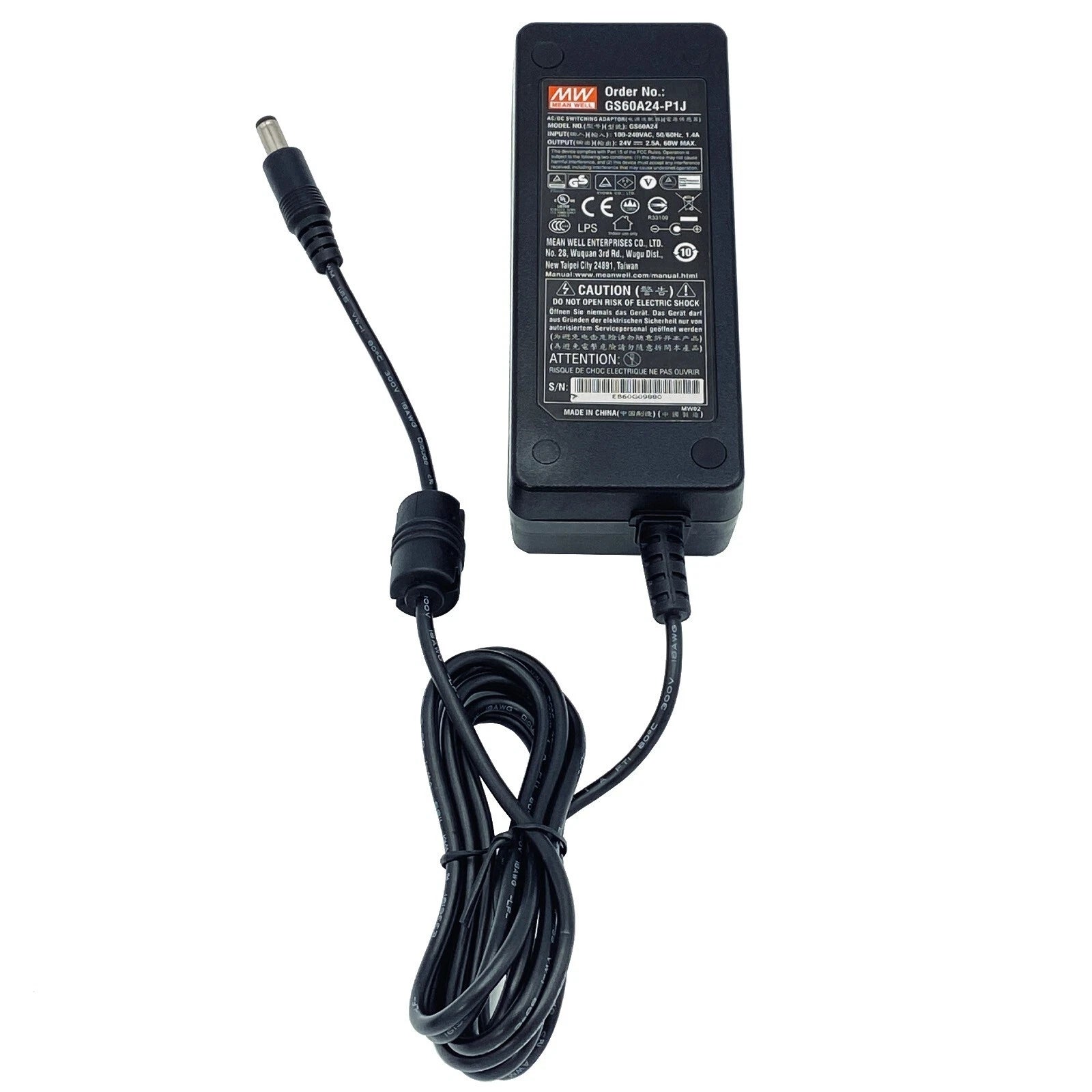 NEW OEM 60W Mean Well GS60A24-P1J AC Adapter 24V 2.5A Power Supply 5.5x2.0mm