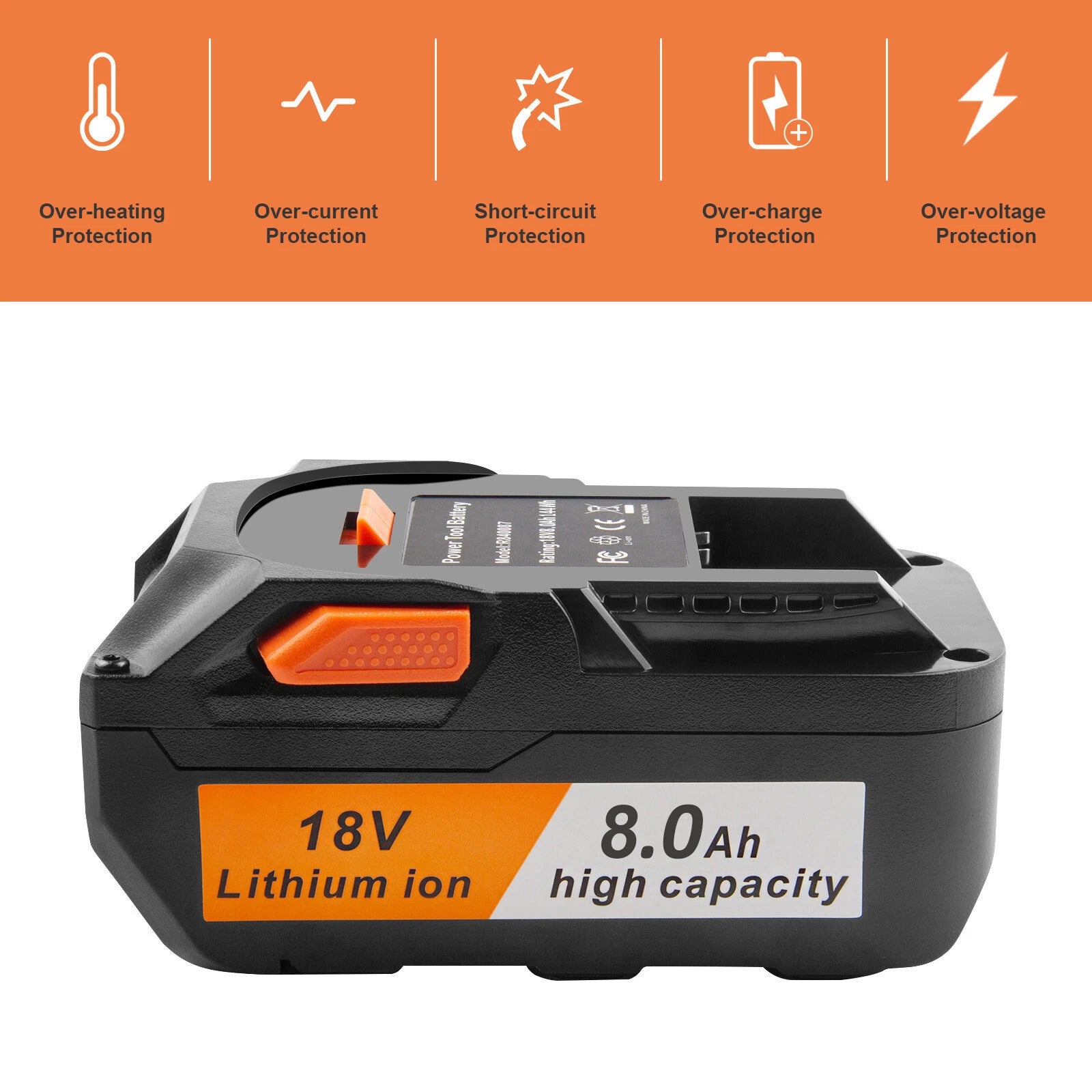 2X for Ridgid R840087 8.0Ah Lithium Battery R86092 AEG 18V Cordless with Charger