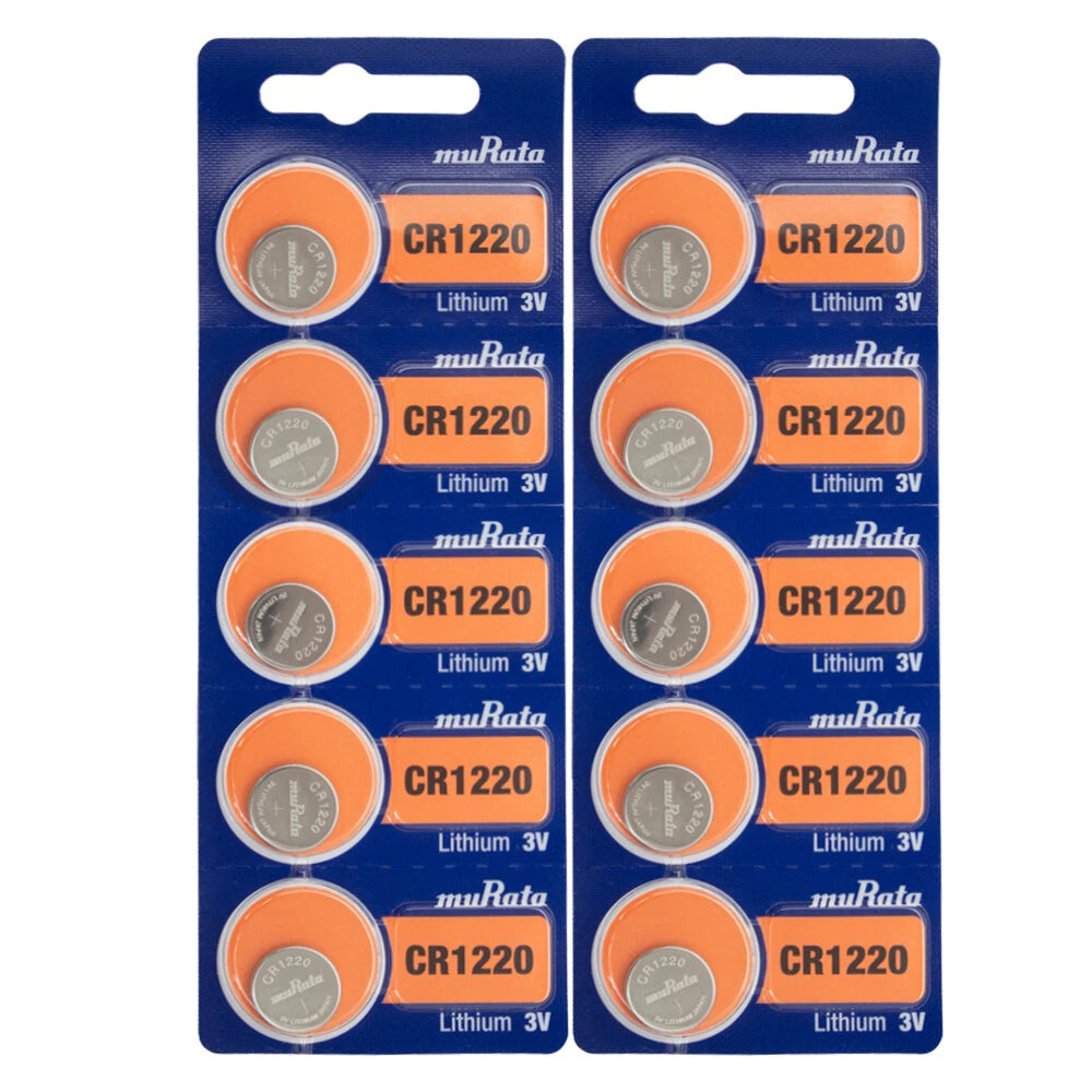 Murata CR1220 Battery 3V Lithium Coin Cell - Replaces Sony CR1220 (10 Batteries)