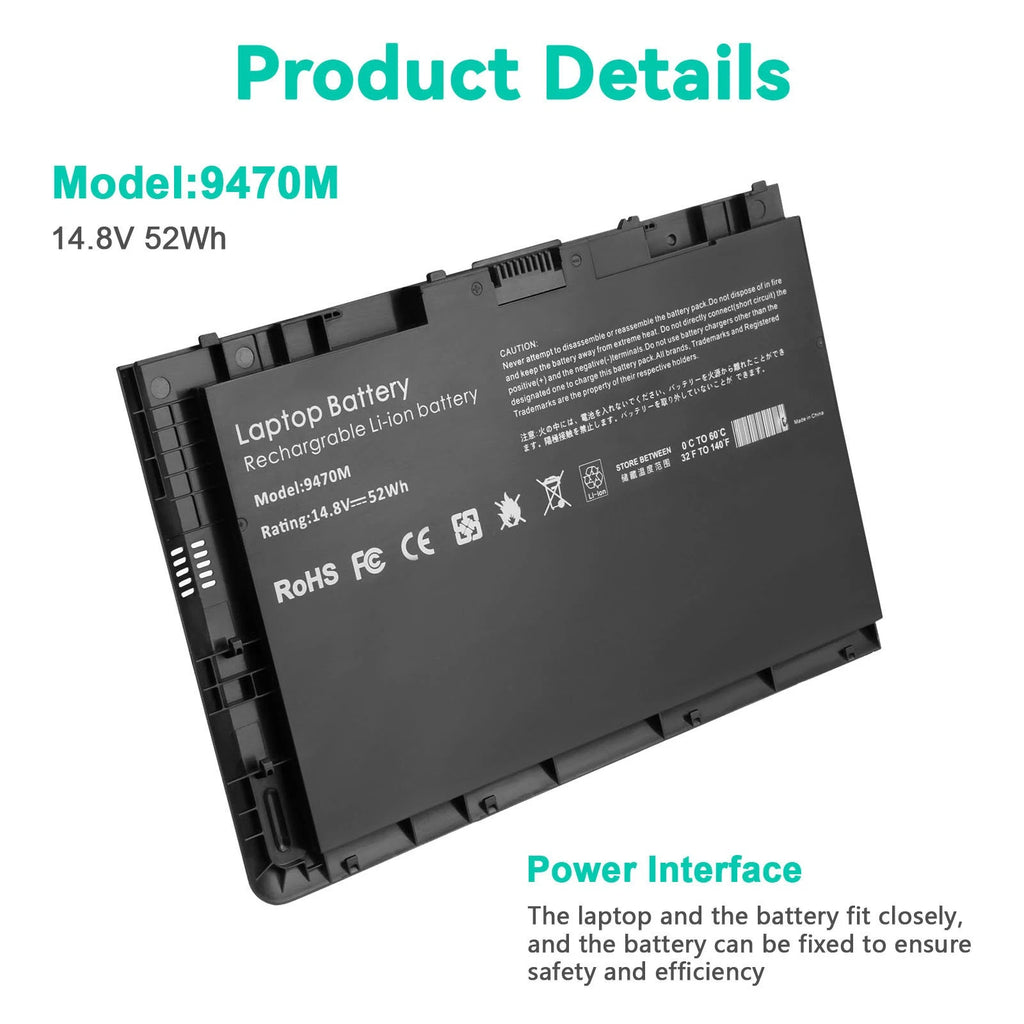 ?BT04XL Battery For HP EliteBook Folio 9470M 9480M HSTNN-DB3Z 682962-001 52Wh
