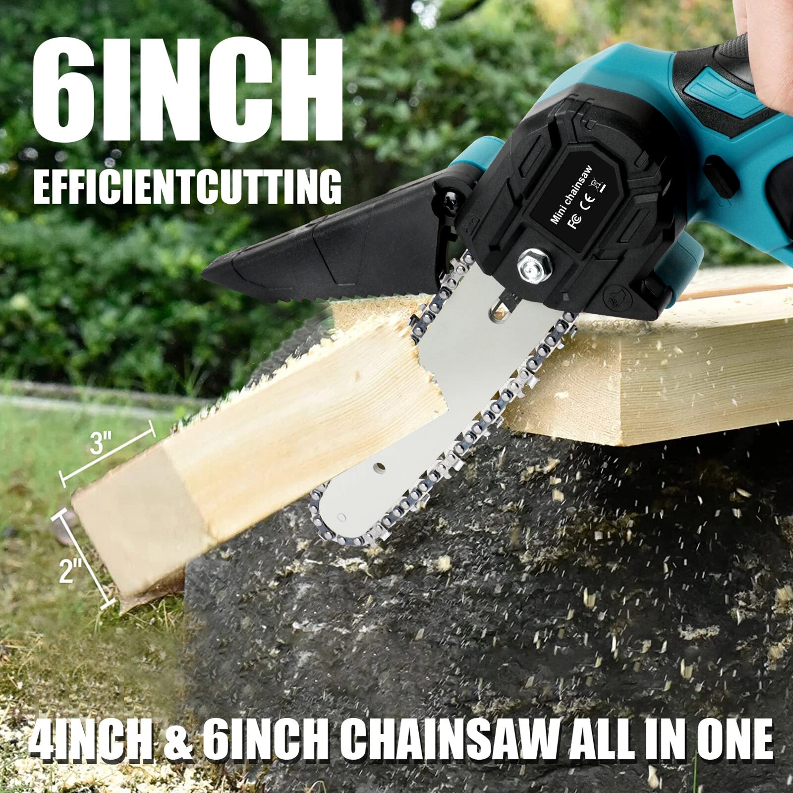 4/6inch Electric Mini Chainsaw Handheld Cordless Wood Chainsaw 2×3Ah Battery US