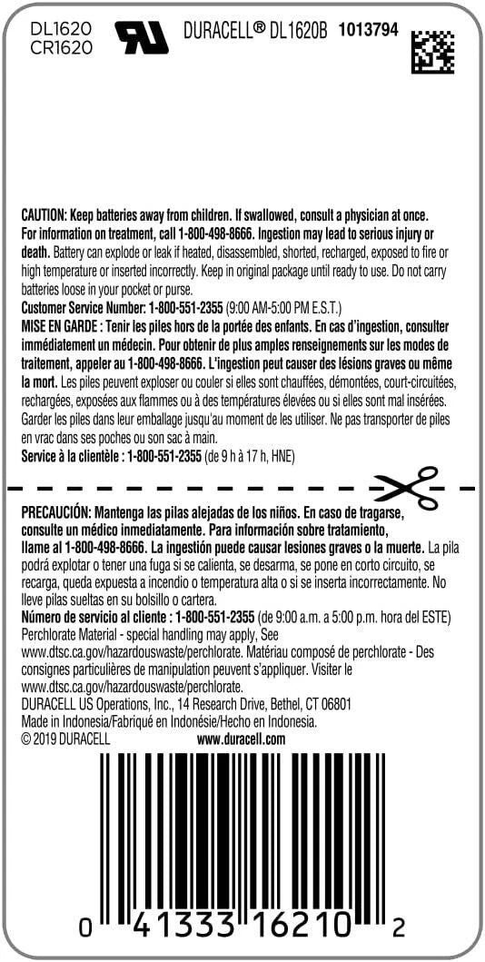 Duracell 1620 3V Lithium Battery, 1 Count Pack, Lithium Coin Battery for...