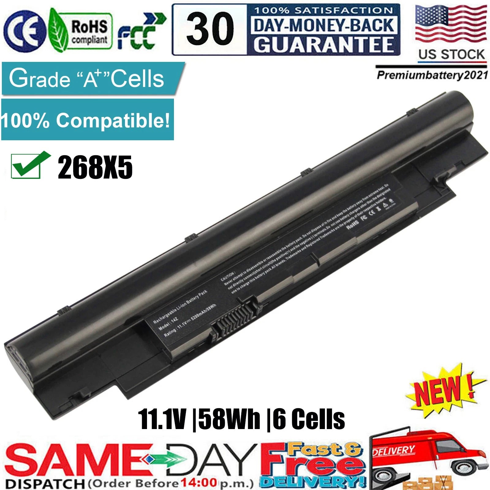 268X5 Battery for Dell Inspiron 13Z N311z 14Z N411z 3330 V131 V131D V131R N2DN5