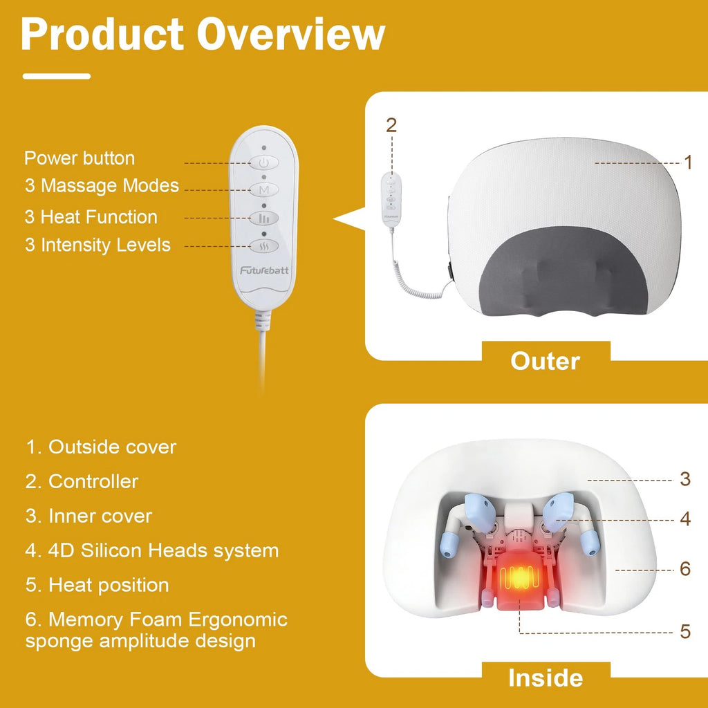 3-In-1 Neck Massager Pillow With Vibration Heating Traction Therapy Pain Relief