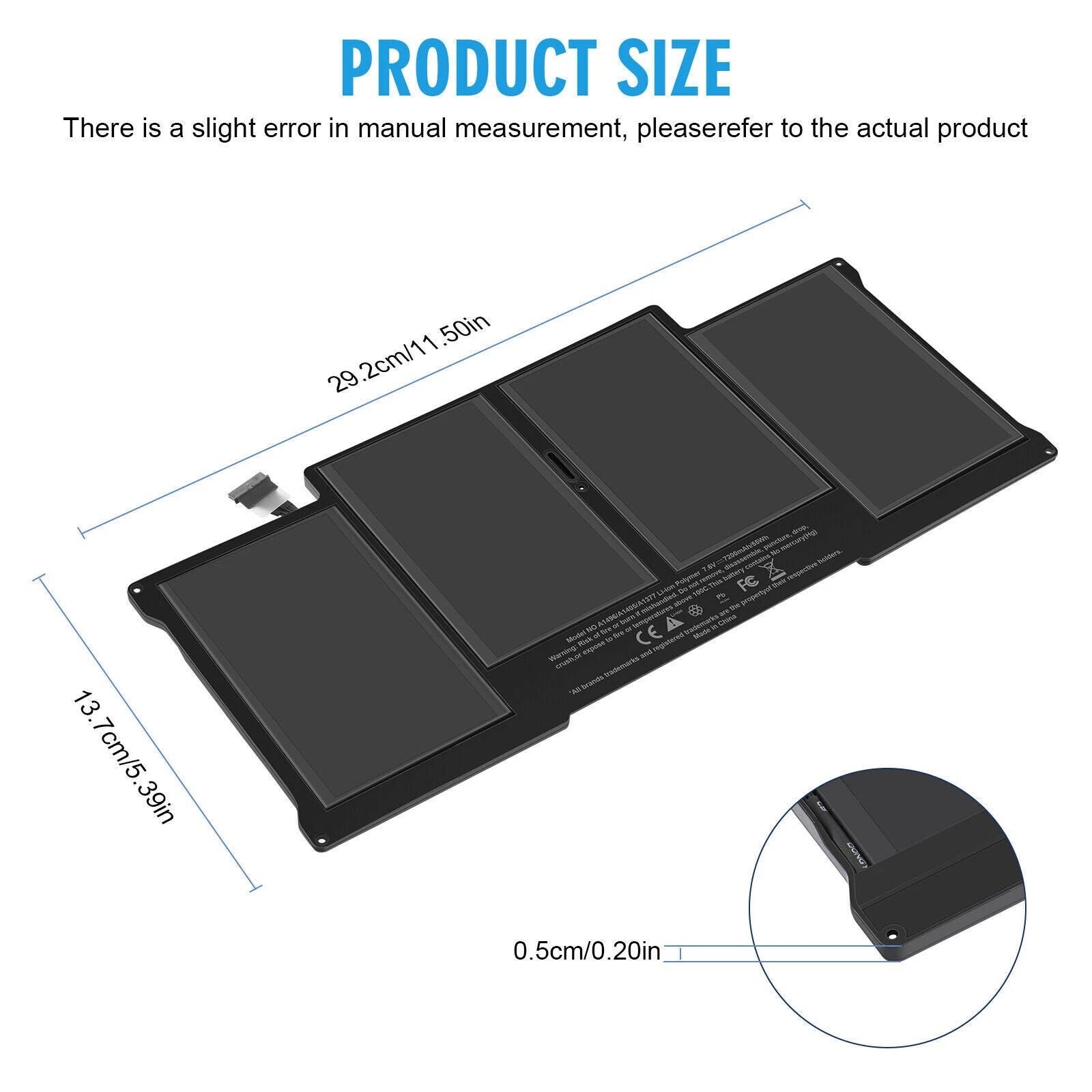 Battery for Apple MacBook Air 13" Mid 2012 2013 Early 2014 /15 A1496 A1466 A1405