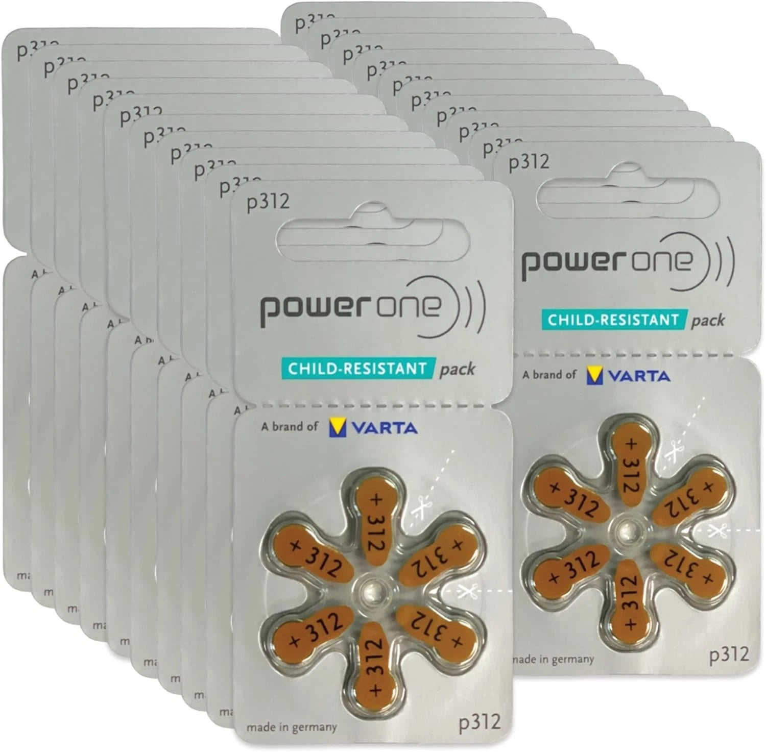 Pack of 12 PowerOne P312 Hearing Aid Batteries Expire 05-2029