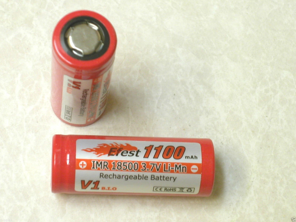 2 EFEST IMR 18500 LiMn 1100maH HIGH DRAIN Rechargeable Battery 3.7V Flat-top