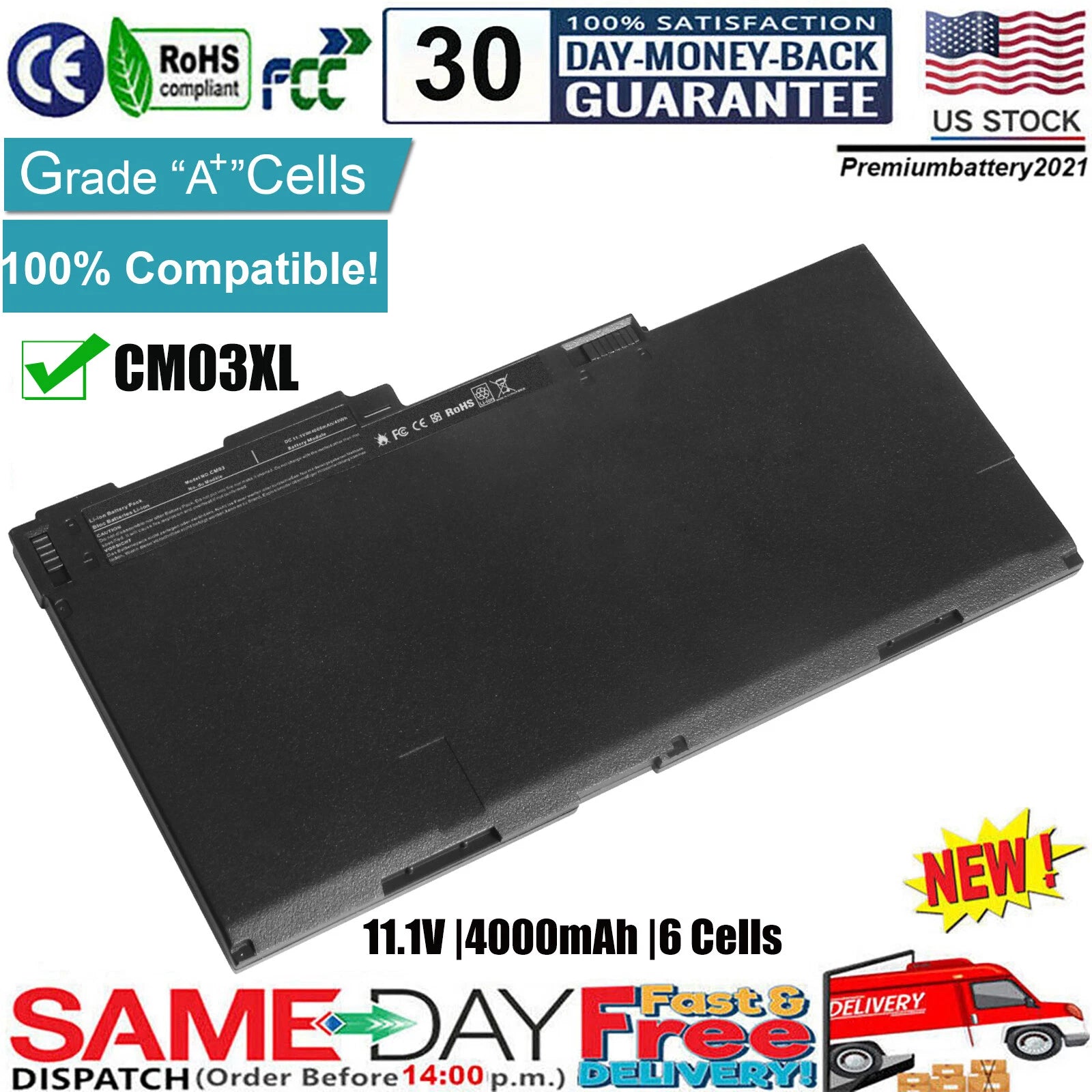 CM03XL Battery For HP EliteBook 840 G1 G2,745 850 G1 G2 HSTNN-IB4R 717376-001