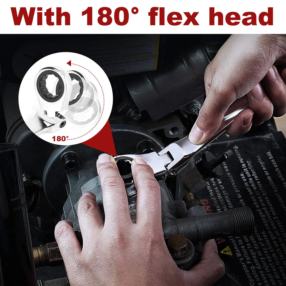 12Pc 8-19mm Flexible Head Ratcheting Wrench Combination Spanner Auto Tool Metric