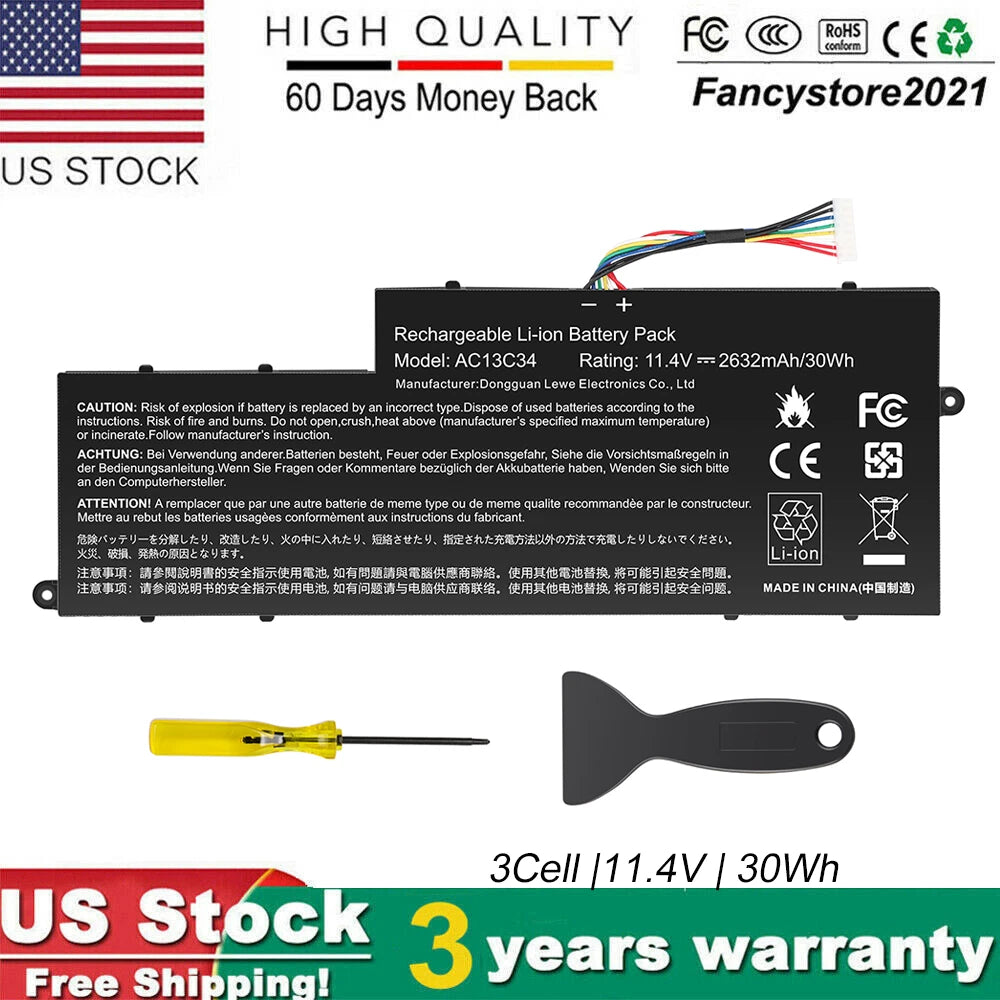 AC13C34 Laptop Battery For Acer Aspire V5-122P V5-132 132P E3-112 Series 30Wh