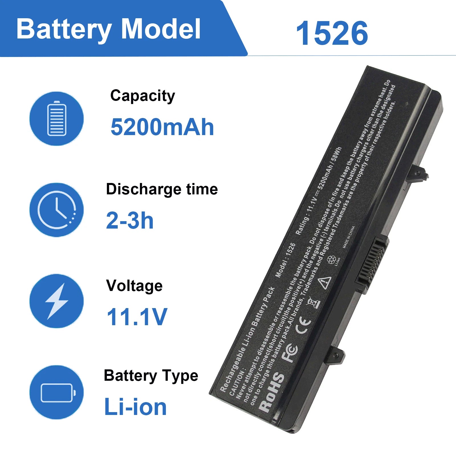 Battery for Dell Inspiron 1525 1526 1545 1546 1440 1750 X284G RN873 K450N 58Wh
