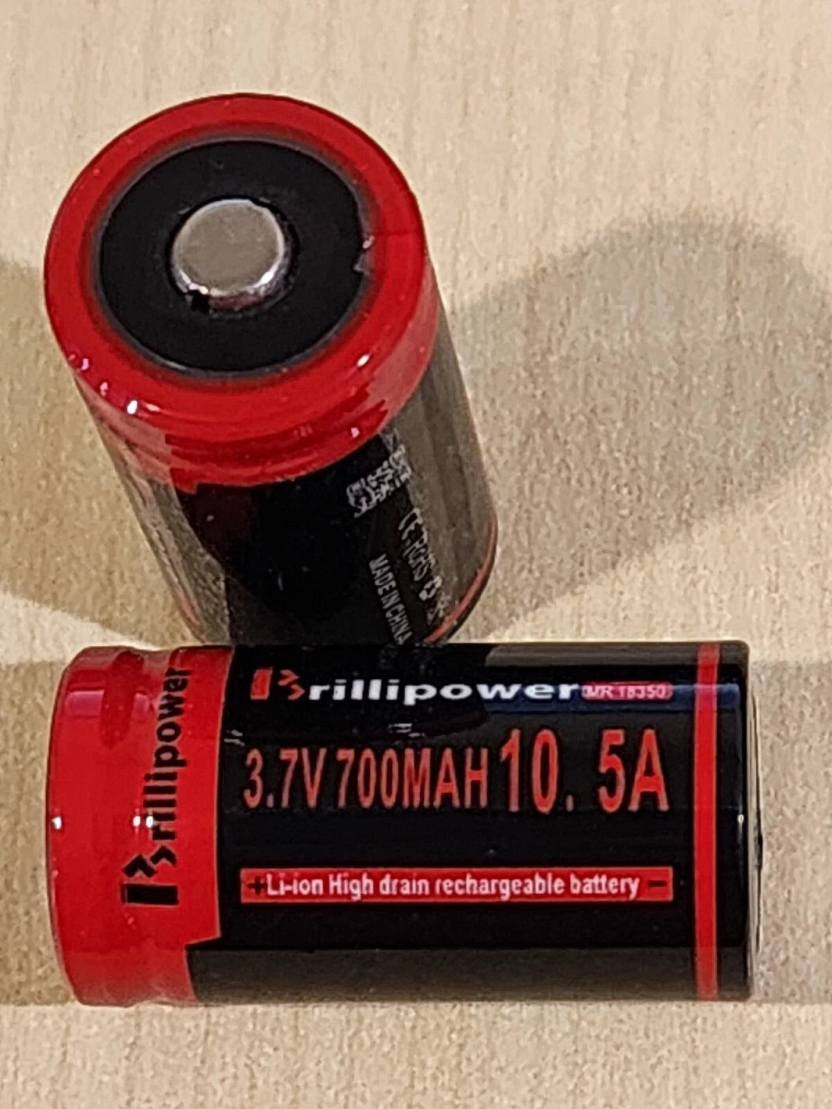 2 x 18350 Brillipower Battery Li-ion 700mAh 3.7v 10.5A HIGH DRAIN Button Top