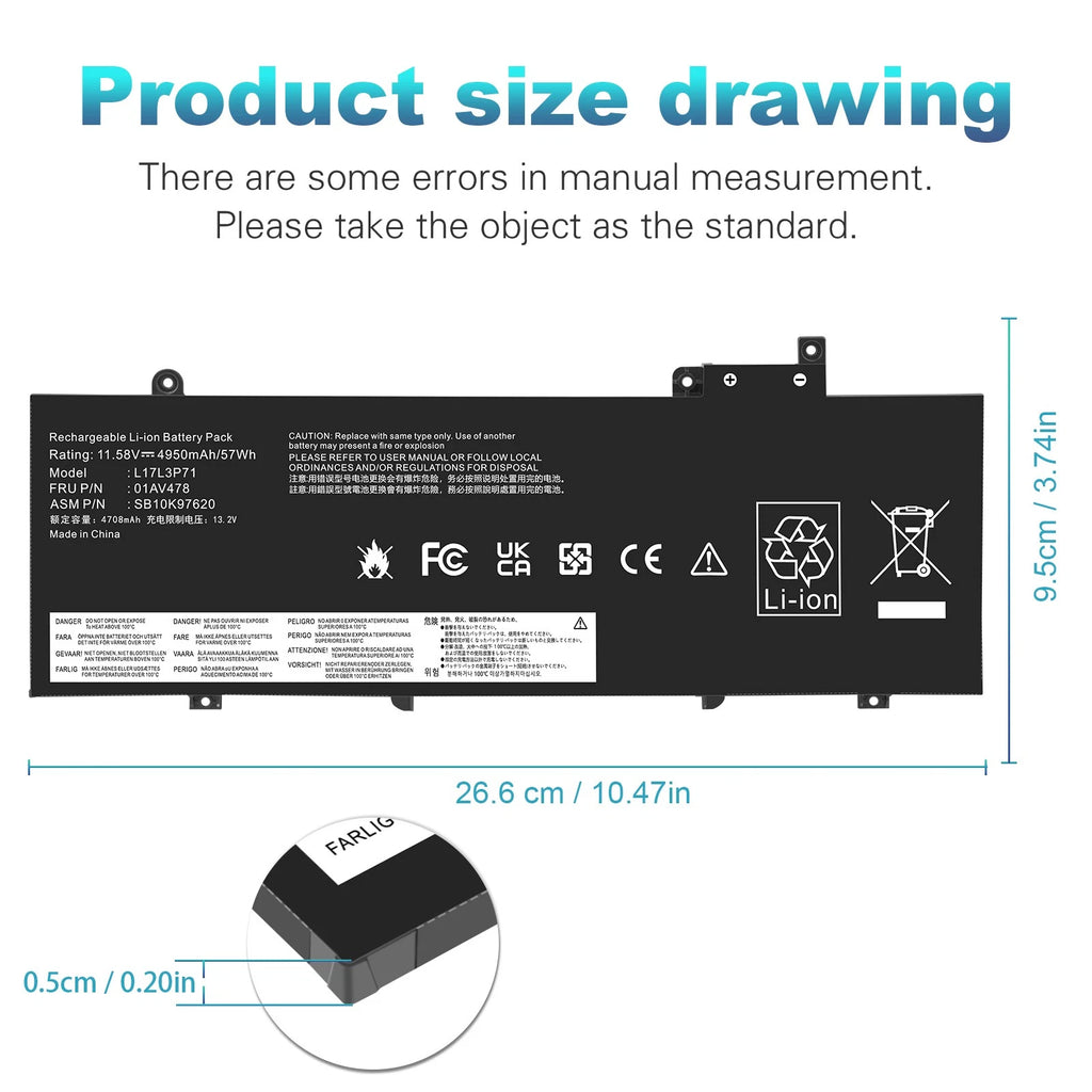 Lot 01AV478 Battery For Lenovo ThinkPad T480s 01AV479 01AV480 L17L3P71 L17M3P71
